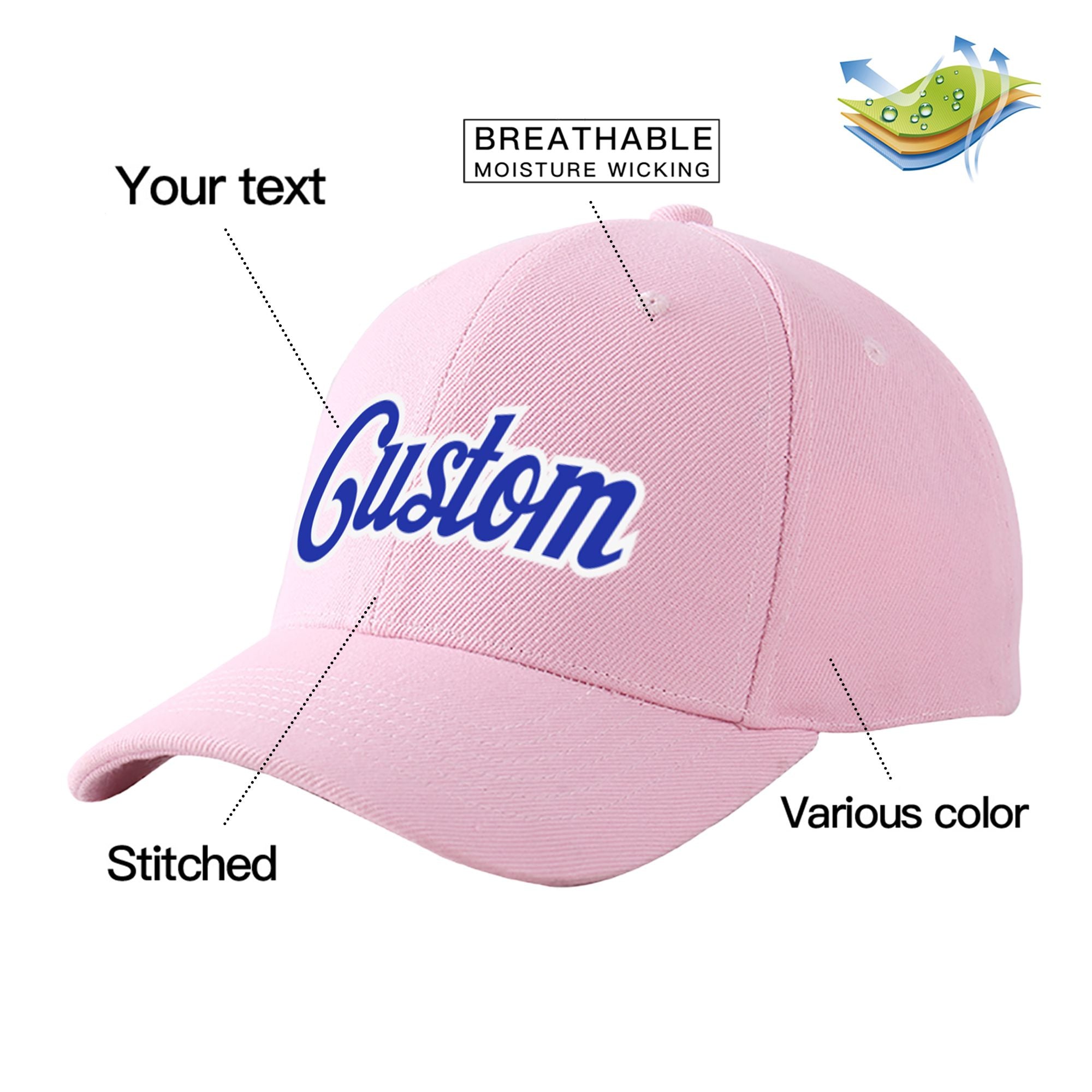 Custom Pink Royal Blue Baseball Cap Curved Eaves Hats Vintage Design for Men/Women/Youth