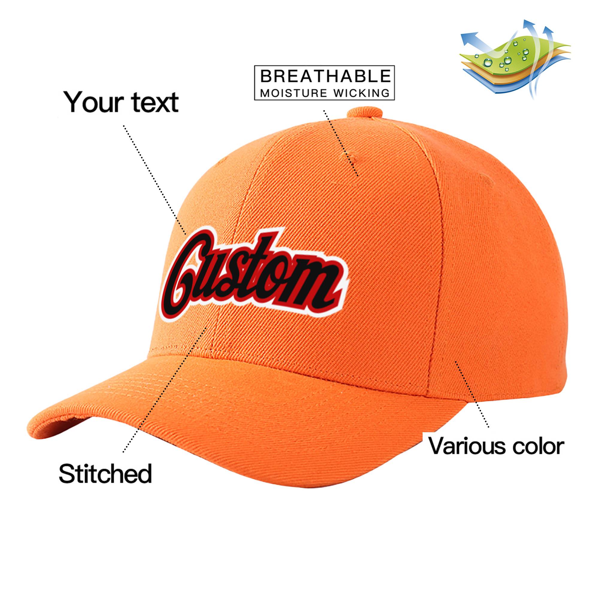 Custom Orange Black Baseball Cap Curved Eaves Hats Vintage Design for Men/Women/Youth