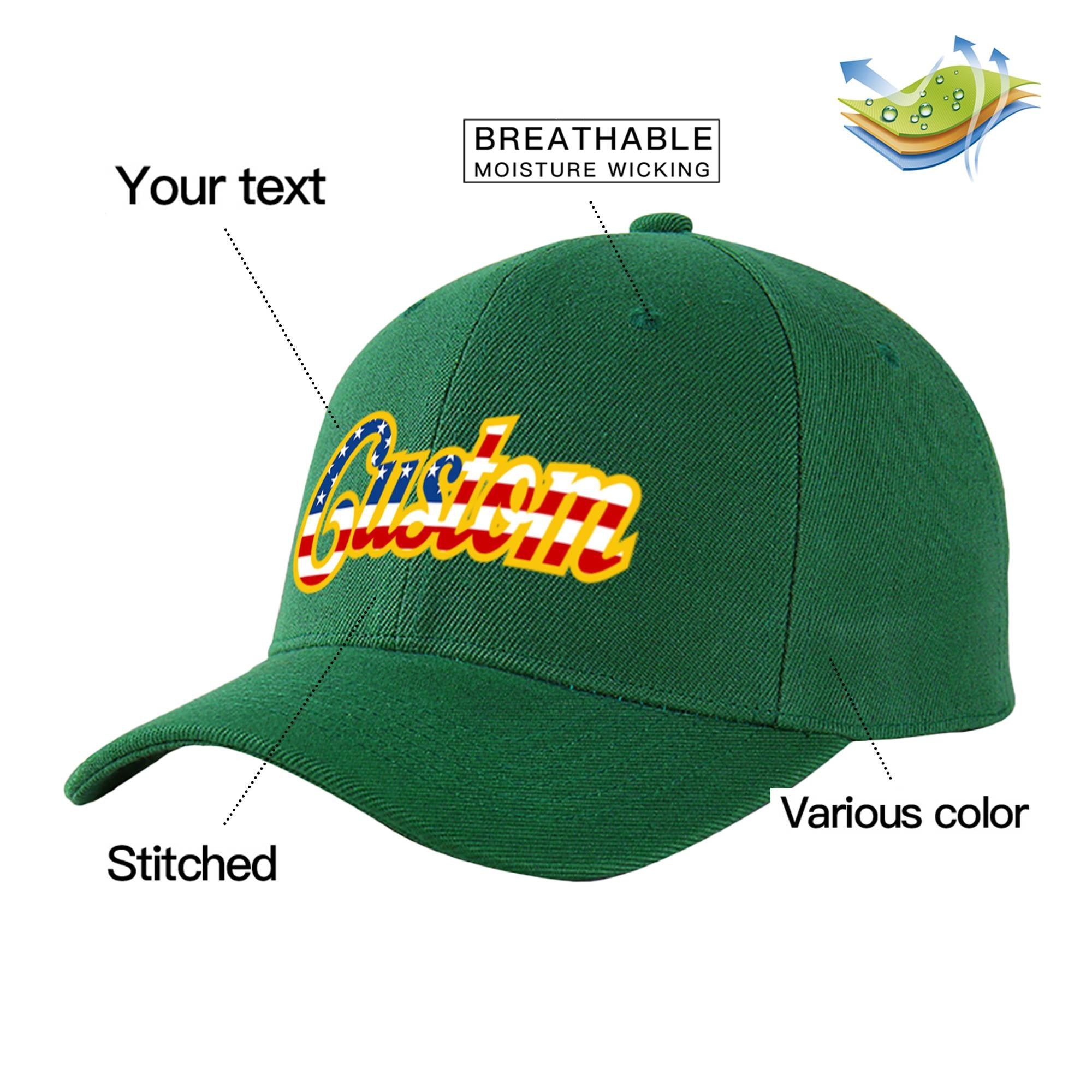 Custom Dark Green Usa Baseball Cap Curved Eaves Hats Vintage Design for Men/Women/Youth