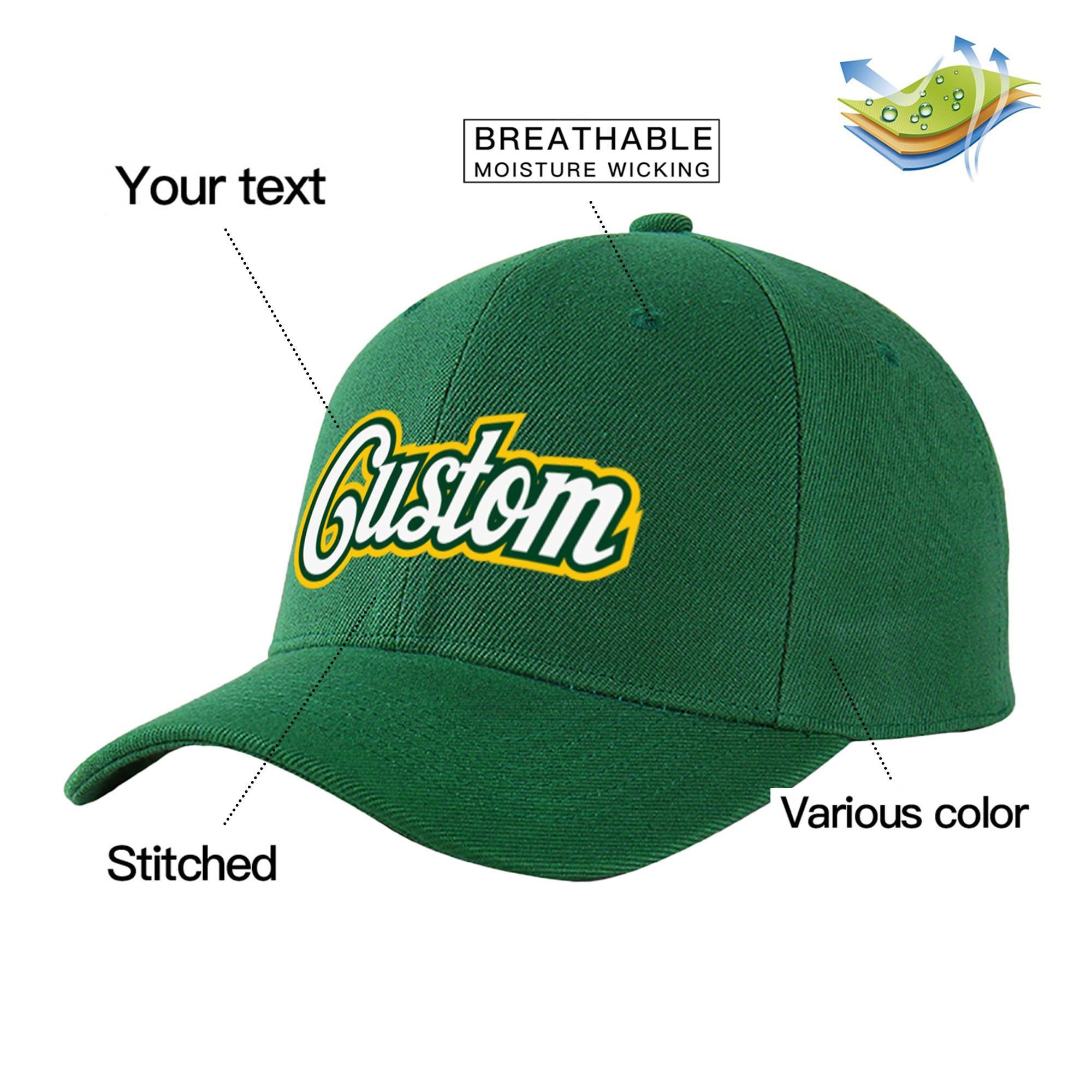 Custom Dark Green White Baseball Cap Curved Eaves Hats Vintage Design for Men/Women/Youth