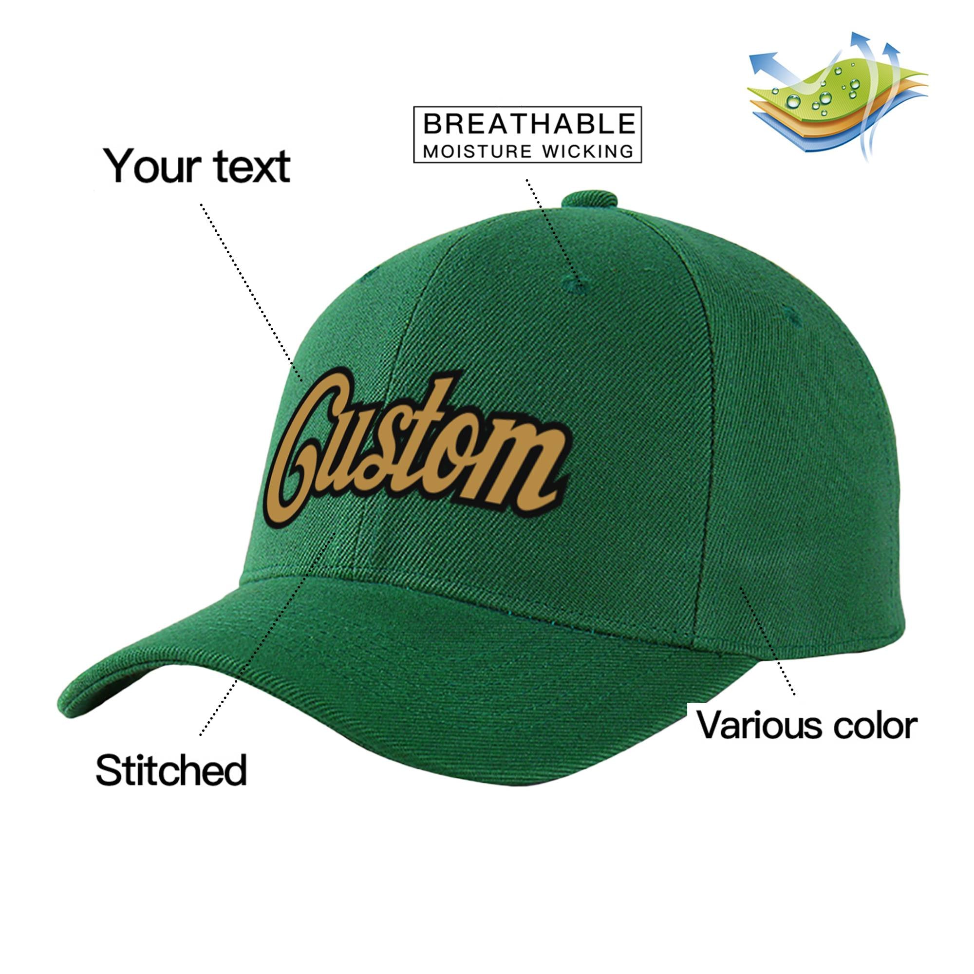 Custom Dark Green Old Gold Baseball Cap Curved Eaves Hats Vintage Design for Men/Women/Youth