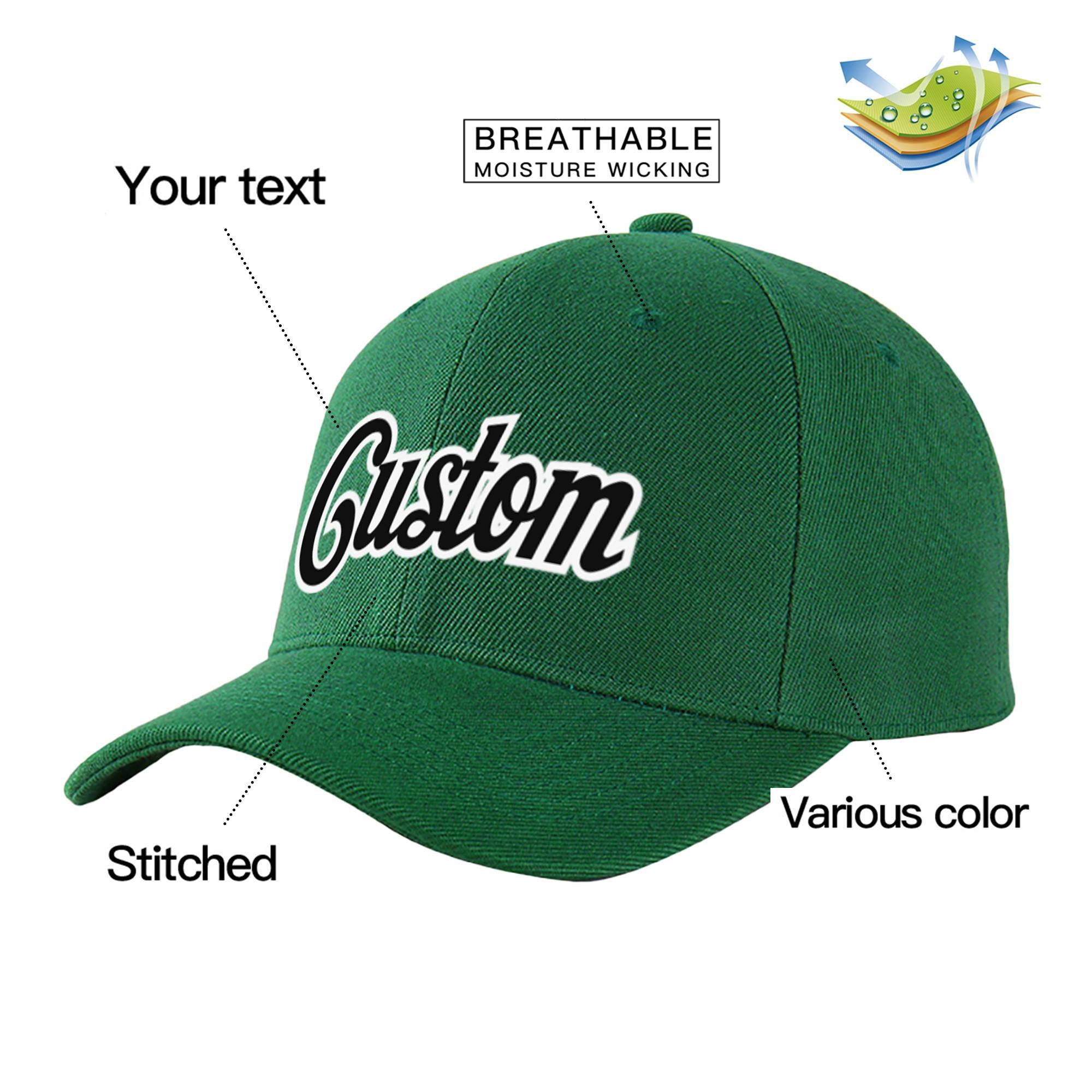 Custom Dark Green Black Baseball Cap Curved Eaves Hats Vintage Design for Men/Women/Youth