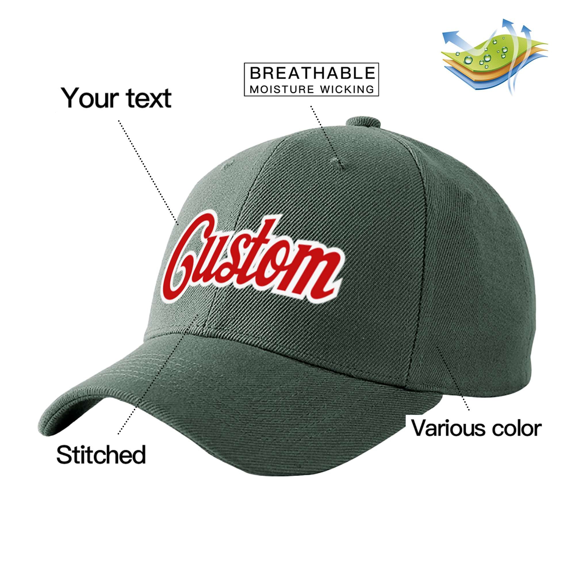 Custom Dark Gray Red Baseball Cap Curved Eaves Hats Vintage Design for Men/Women/Youth