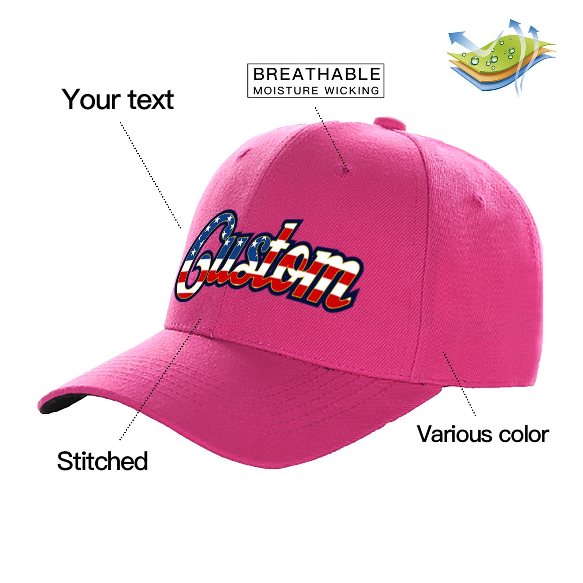 Custom Rose Usa Baseball Cap Curved Eaves Hats Vintage Design for Men/Women/Youth