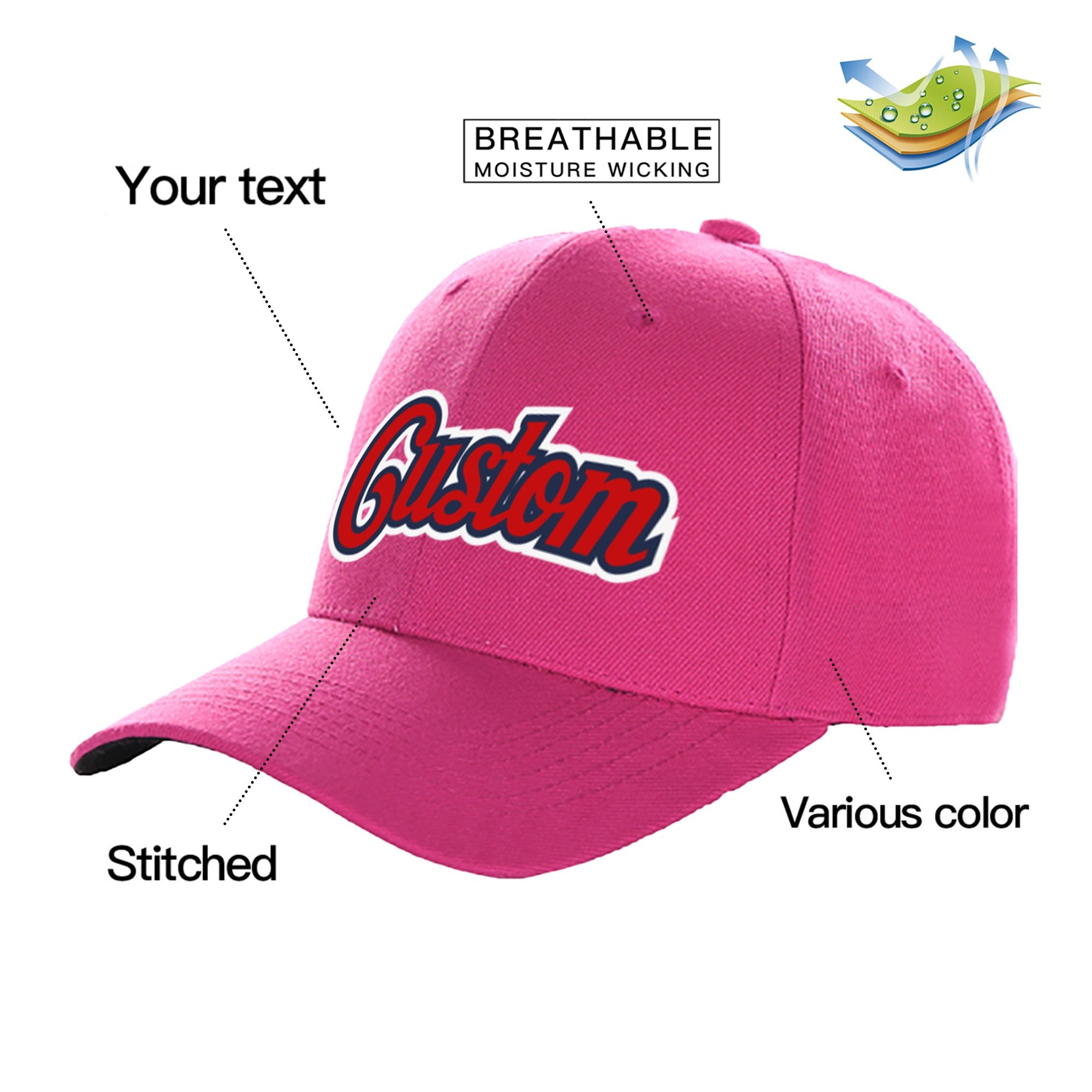 Custom Rose Red Baseball Cap Curved Eaves Hats Vintage Design for Men/Women/Youth