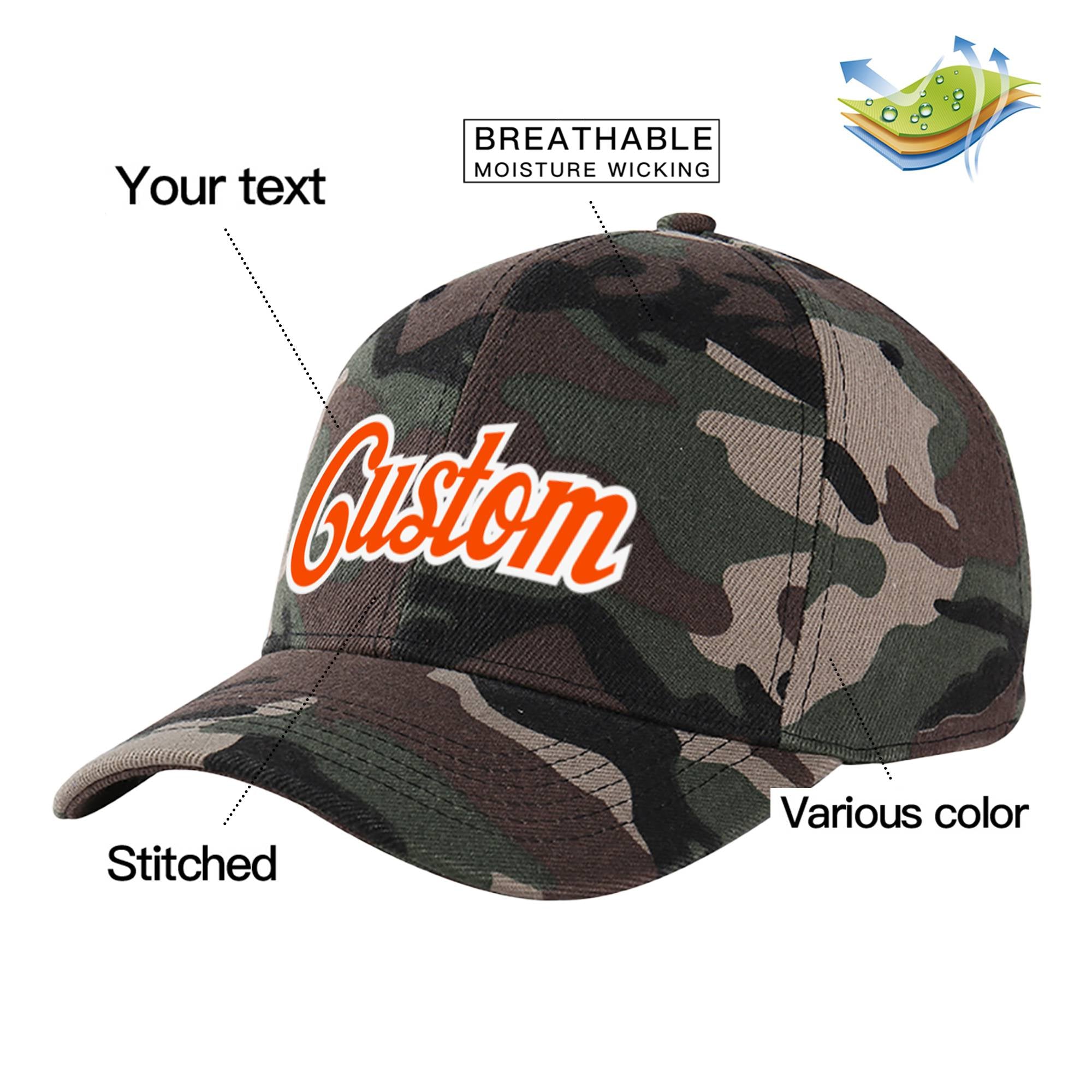 Custom Camo Orange Baseball Cap Curved Eaves Hats Vintage Design for Men/Women/Youth