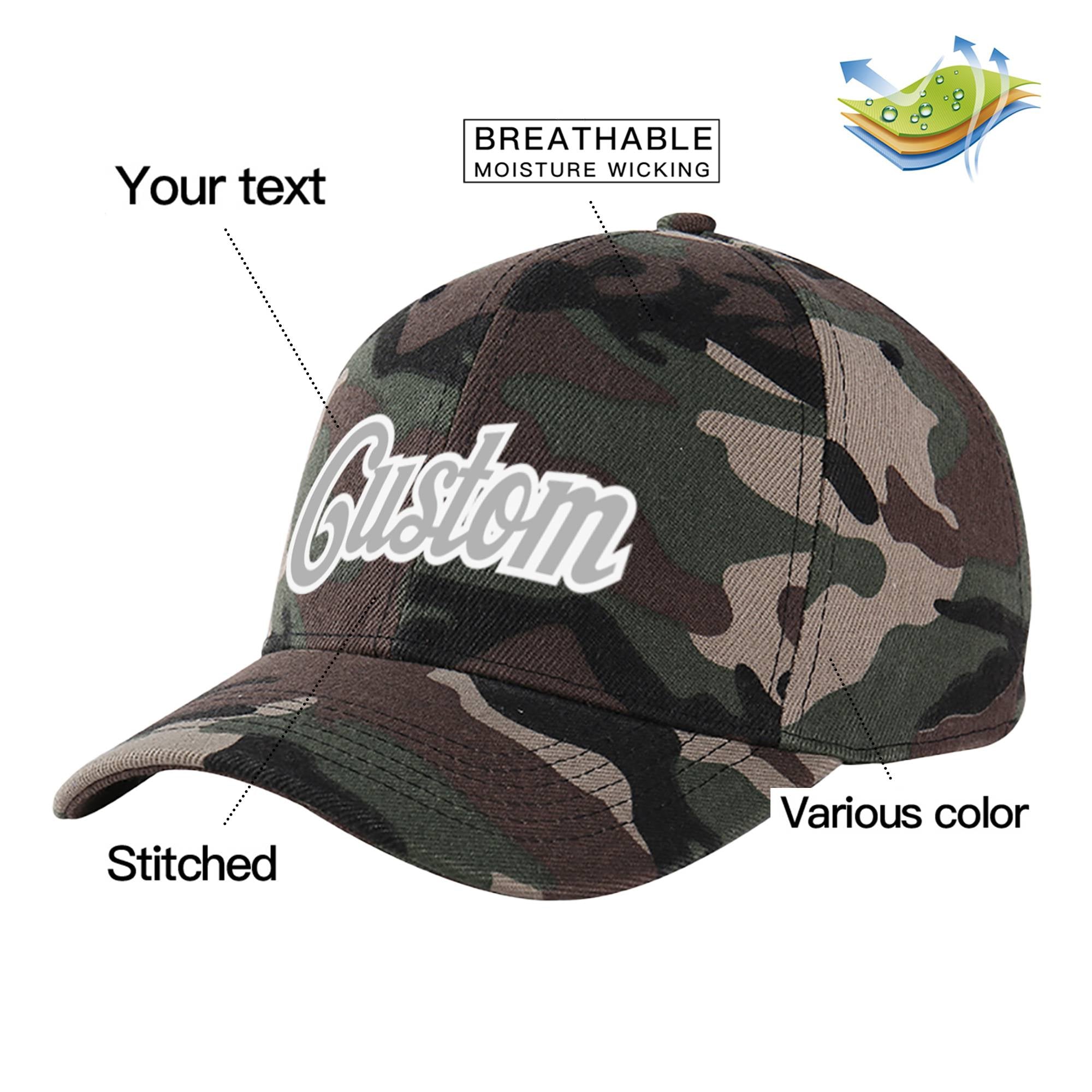 Custom Camo Gray Baseball Cap Curved Eaves Hats Vintage Design for Men/Women/Youth