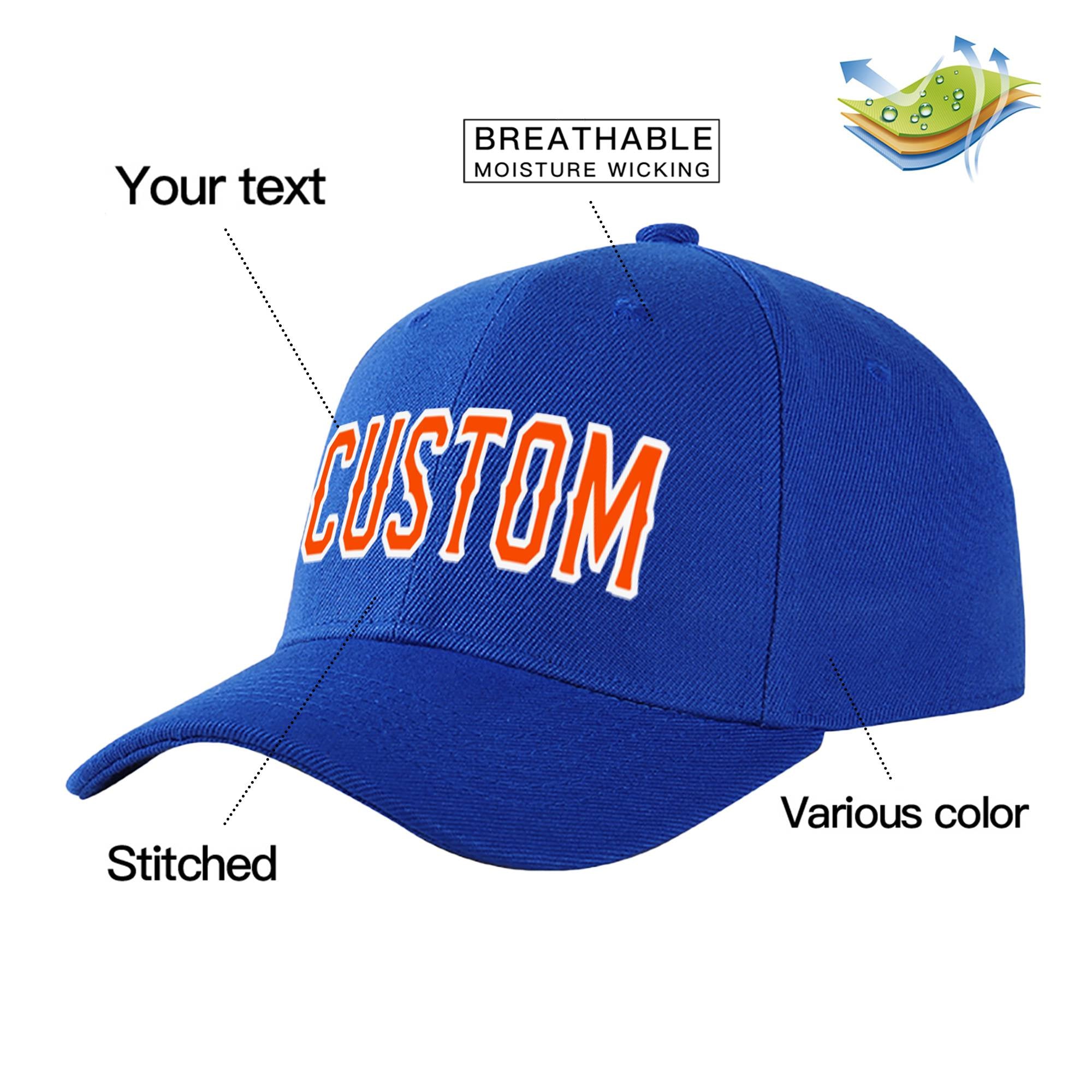 Custom Royal Blue Orange Baseball Cap Curved Eaves Hats Vintage Design for Men/Women/Youth