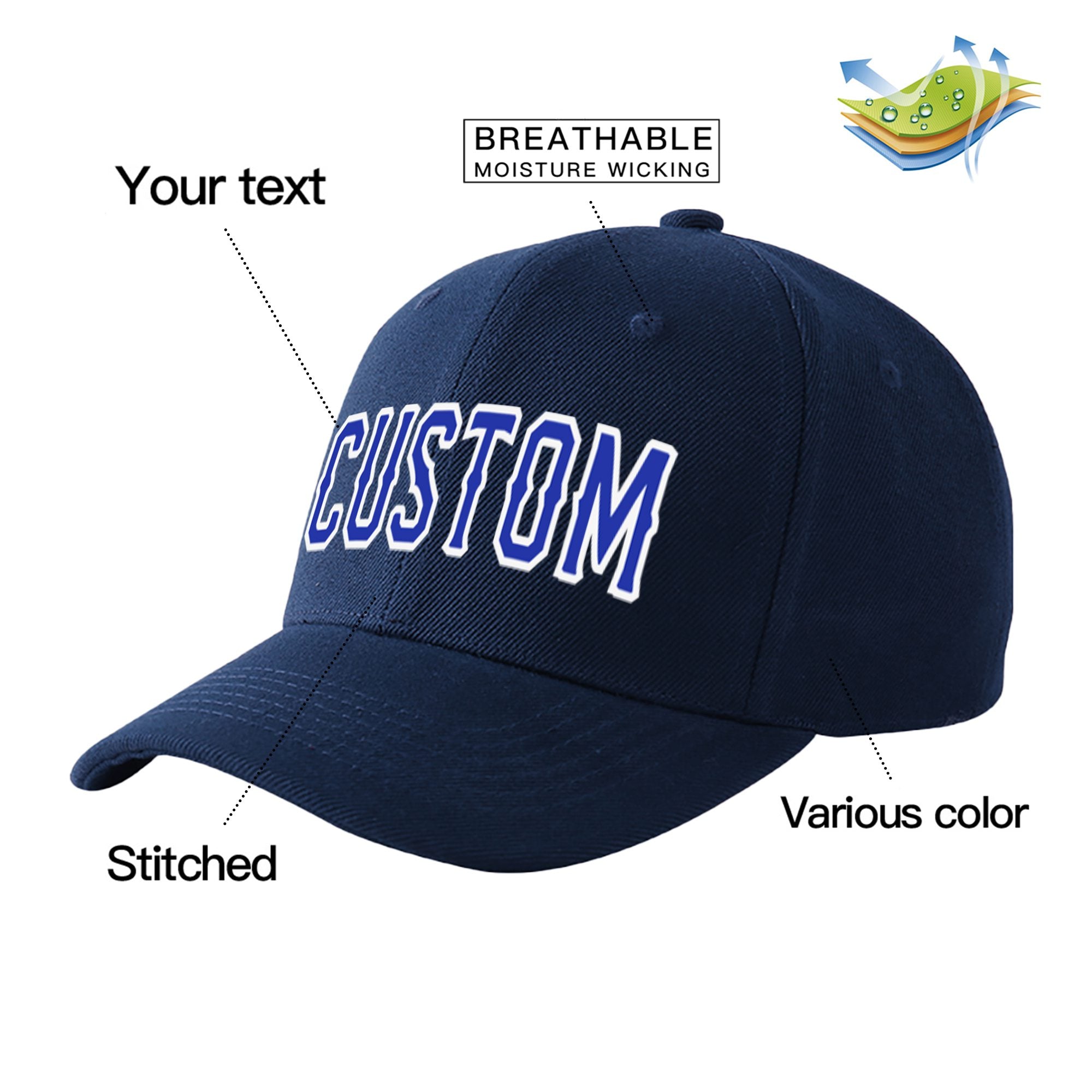 Custom Navy Royal Blue Baseball Cap Curved Eaves Hats Vintage Design for Men/Women/Youth