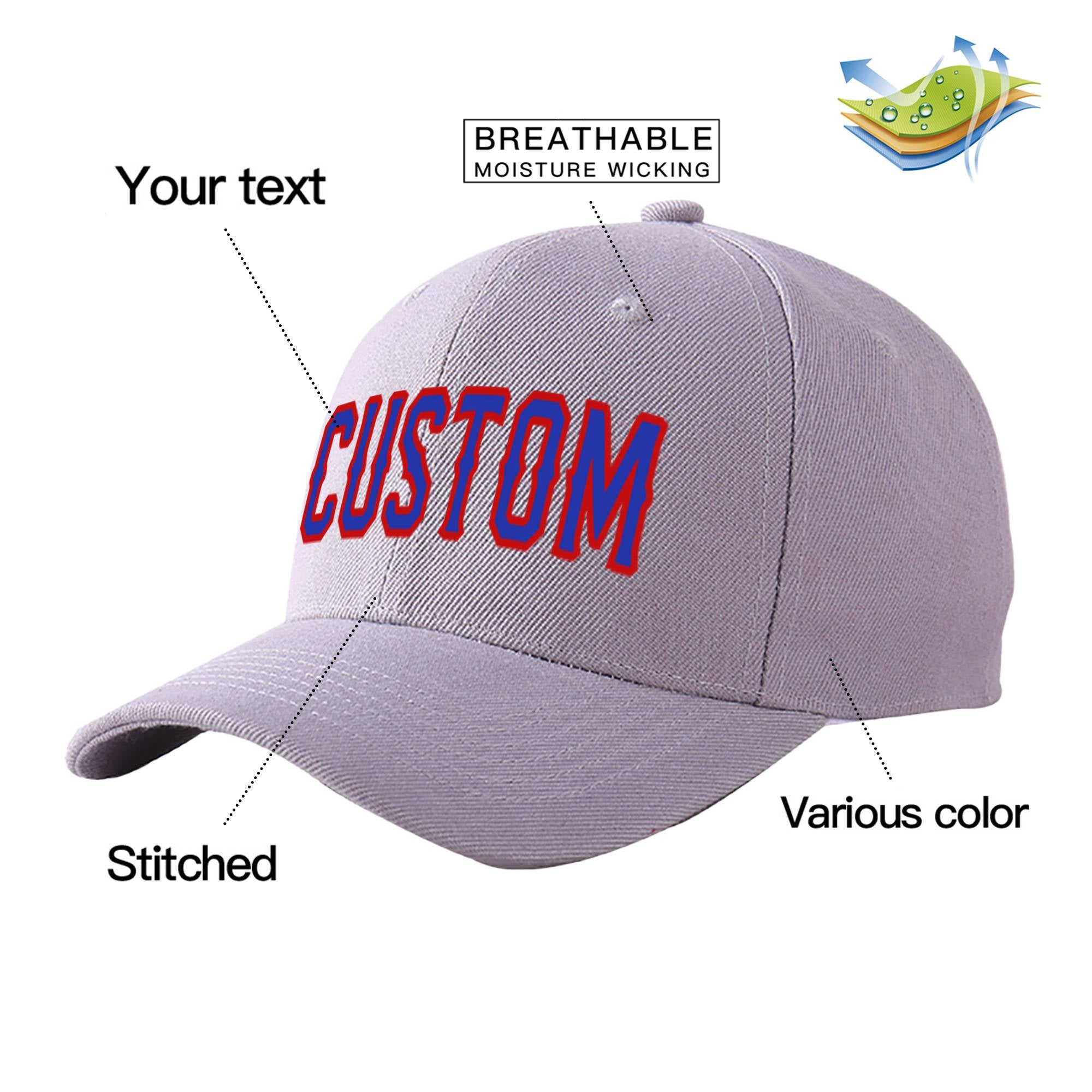 Custom Gray Royal Blue Baseball Cap Curved Eaves Hats Vintage Design for Men/Women/Youth