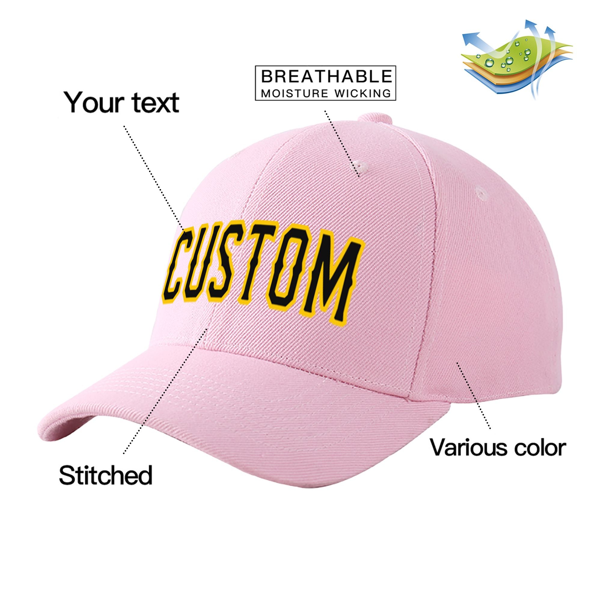 Custom Pink Black Baseball Cap Curved Eaves Hats Vintage Design for Men/Women/Youth