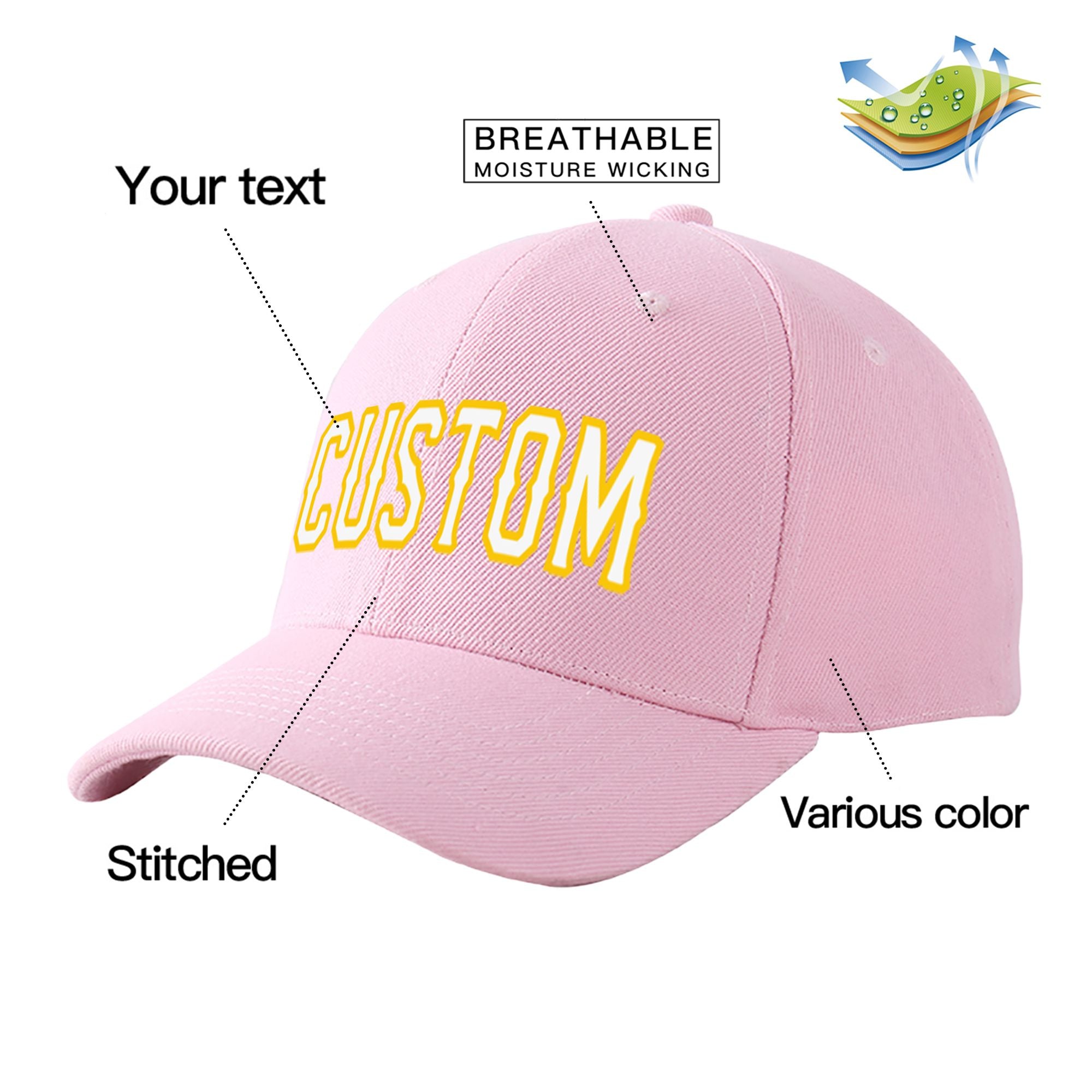 Custom Pink White Baseball Cap Curved Eaves Hats Vintage Design for Men/Women/Youth