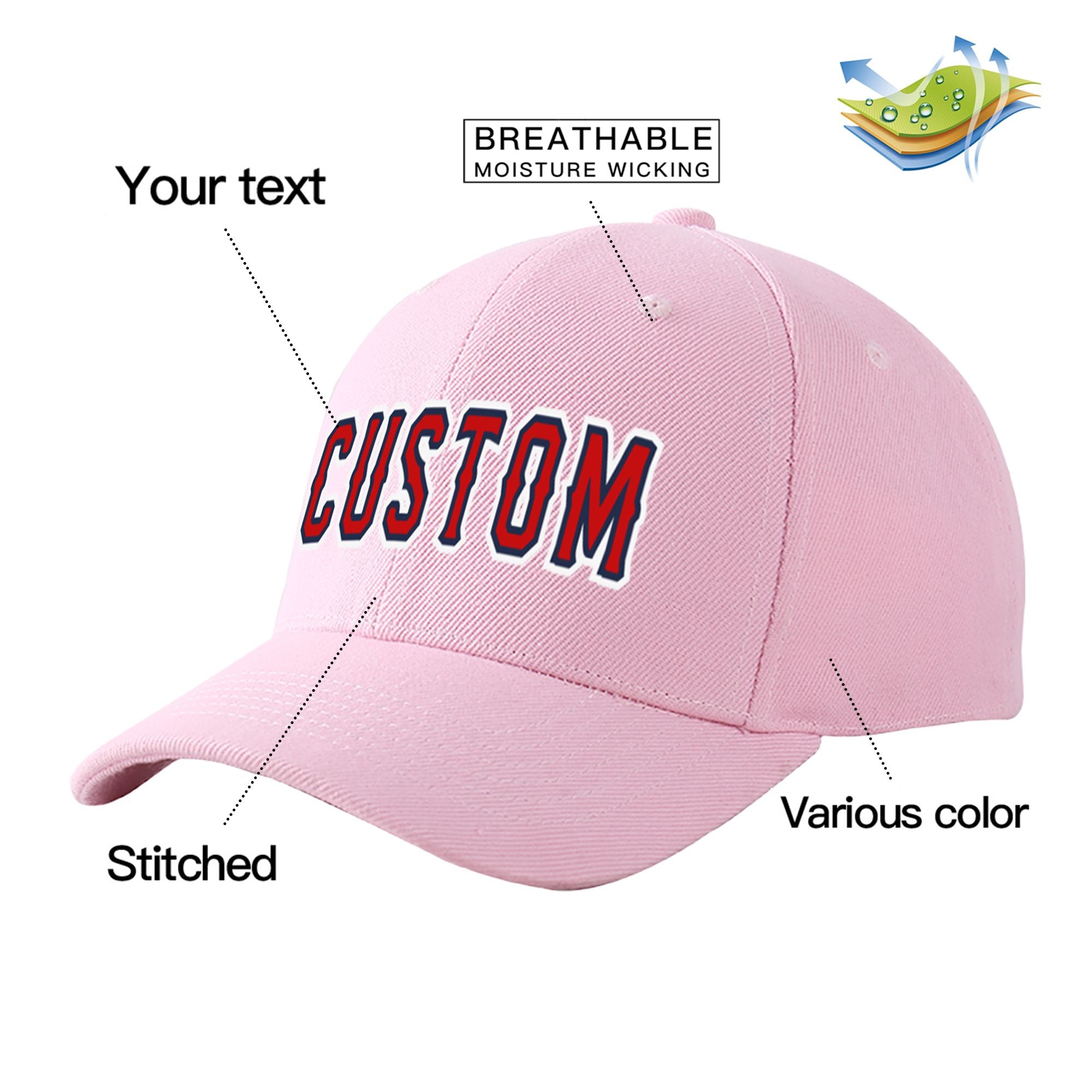 Custom Pink Red Baseball Cap Curved Eaves Hats Vintage Design for Men/Women/Youth