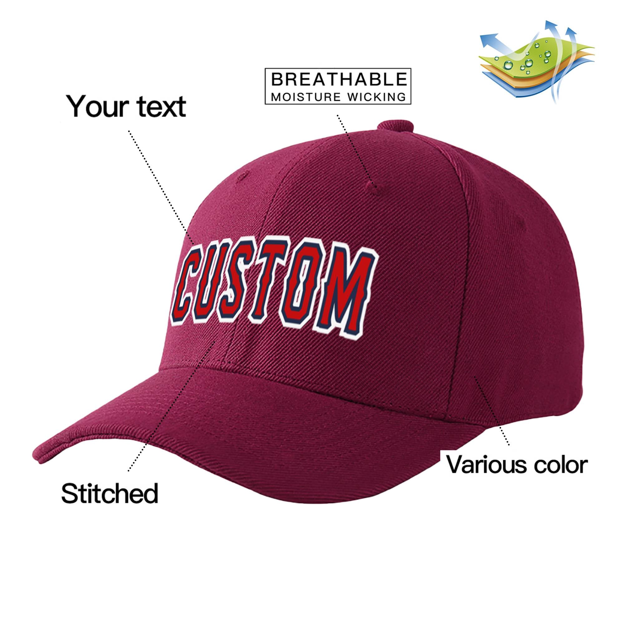 Custom Burgundy Red Baseball Cap Curved Eaves Hats Vintage Design for Men/Women/Youth