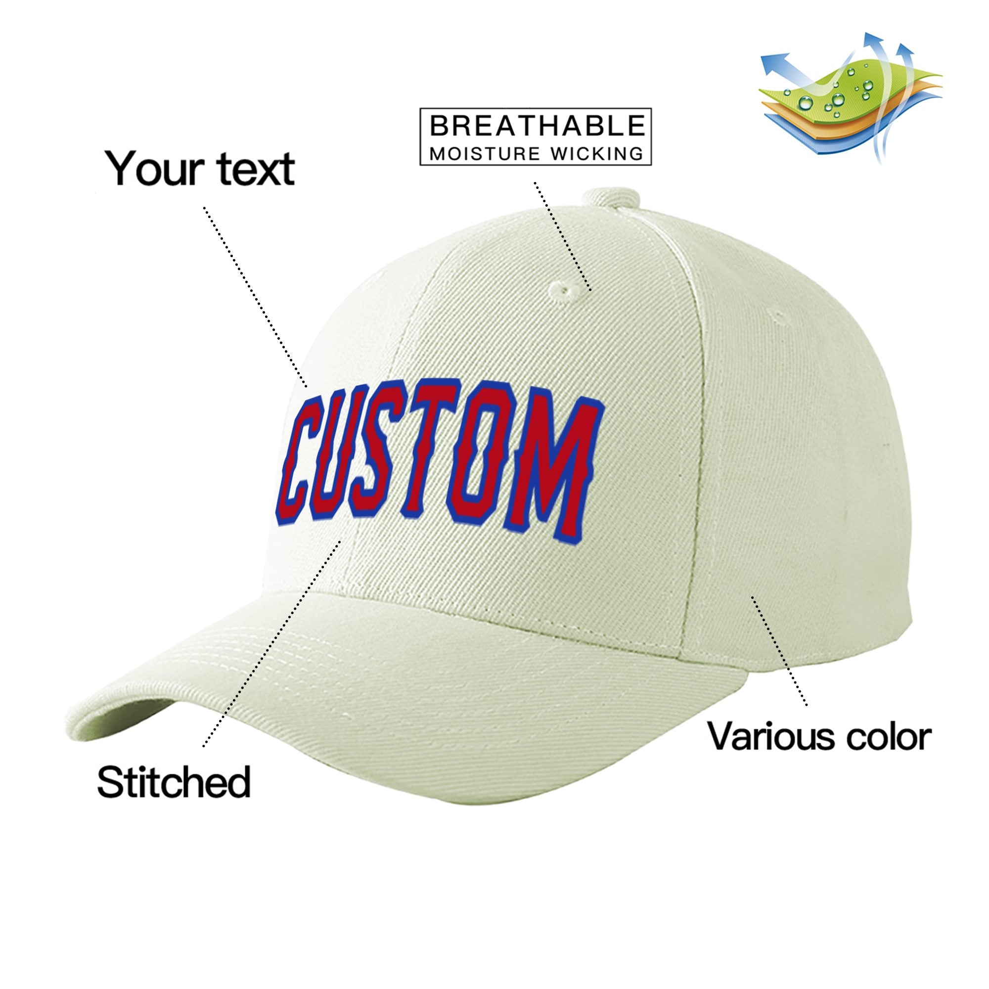 Custom Cream Red Baseball Cap Curved Eaves Hats Vintage Design for Men/Women/Youth