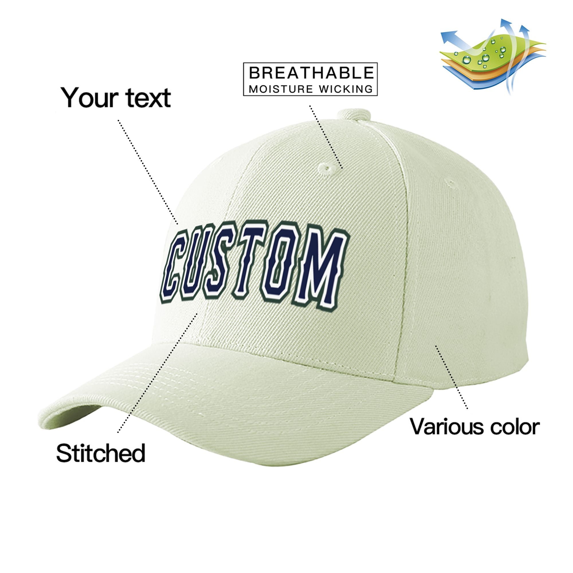 Custom Cream Navy Baseball Cap Curved Eaves Hats Vintage Design for Men/Women/Youth