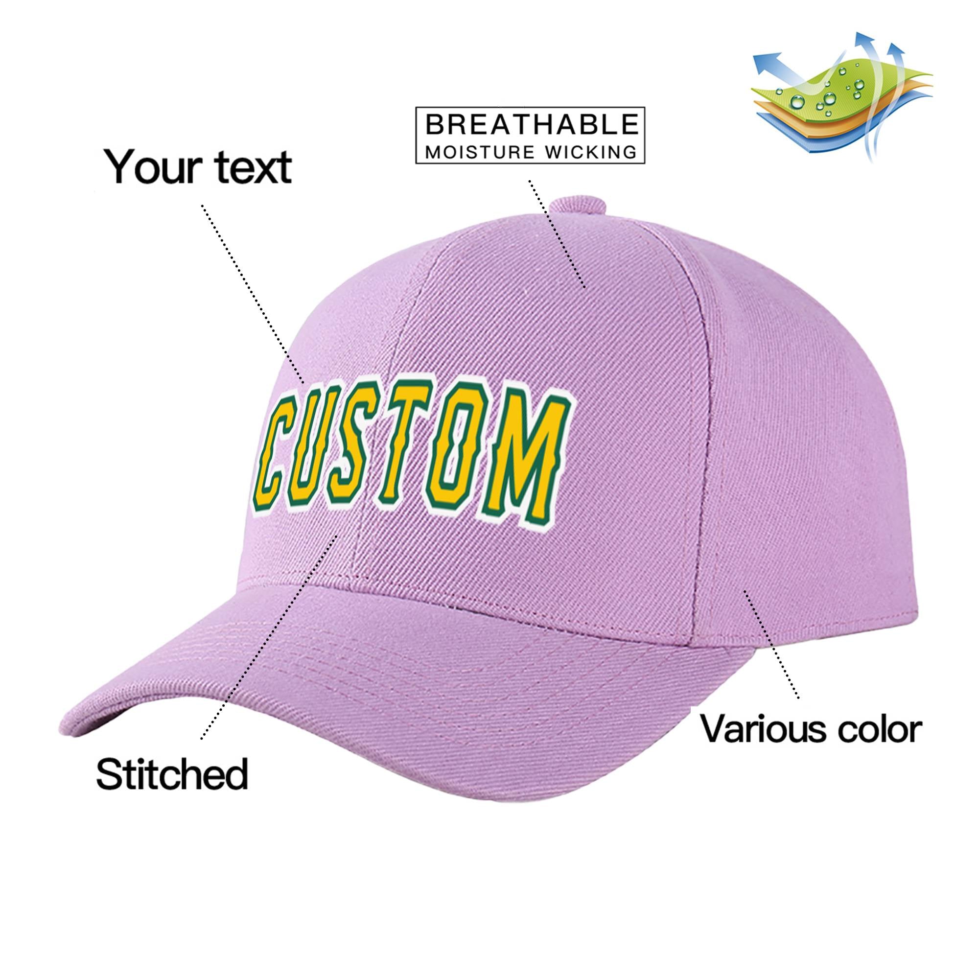 Custom Light Purple Yellow Baseball Cap Curved Eaves Hats Vintage Design for Men/Women/Youth