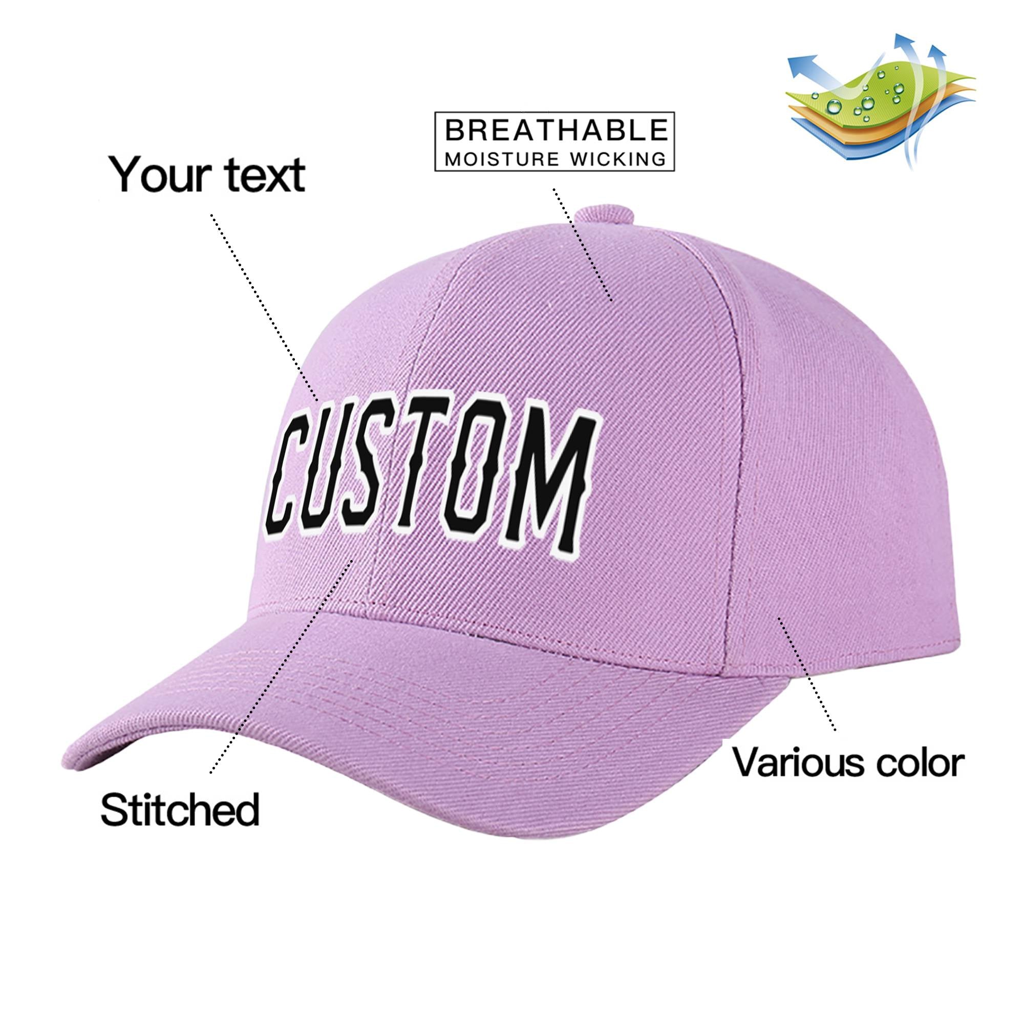 Custom Light Purple Black Baseball Cap Curved Eaves Hats Vintage Design for Men/Women/Youth