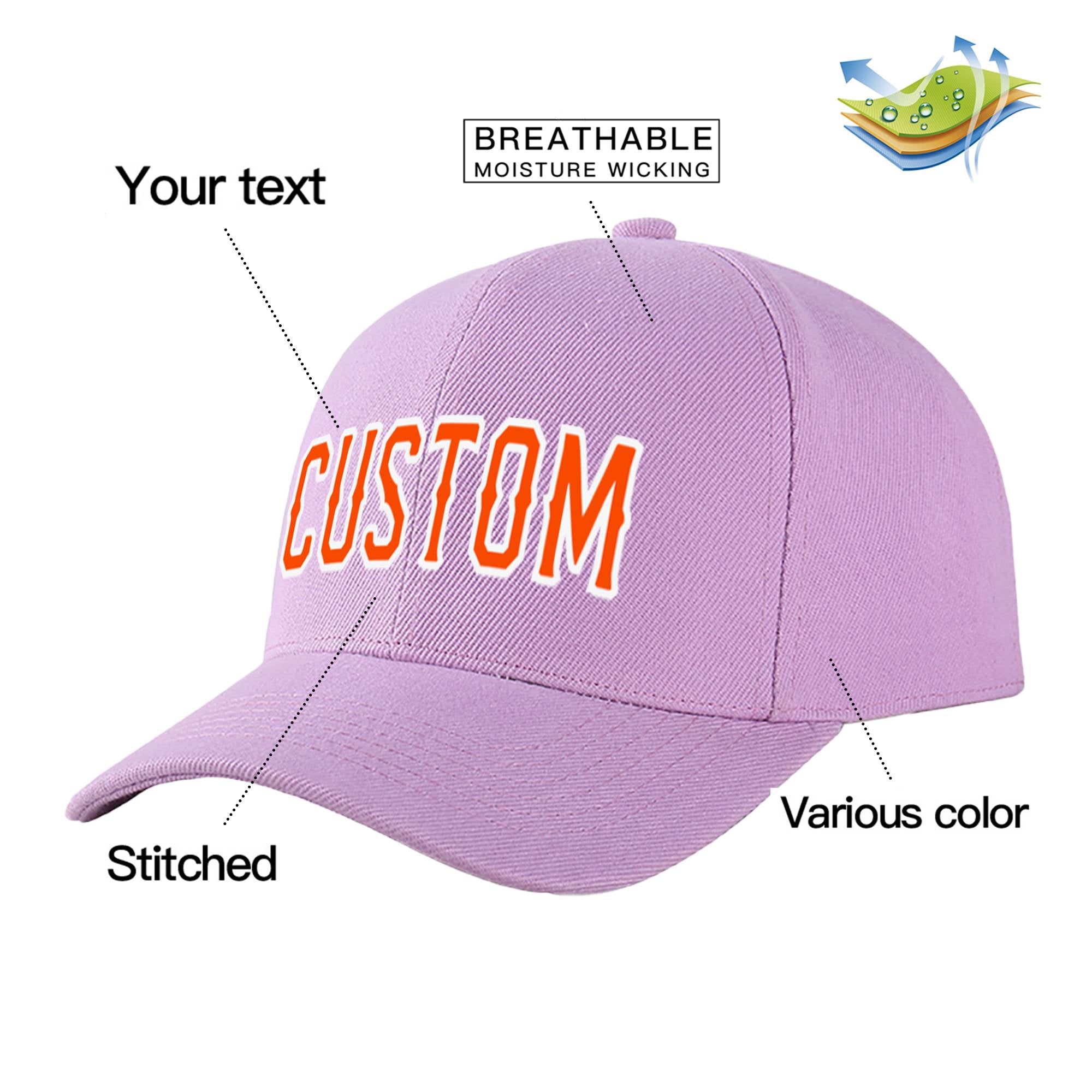 Custom Light Purple Orange Baseball Cap Curved Eaves Hats Vintage Design for Men/Women/Youth