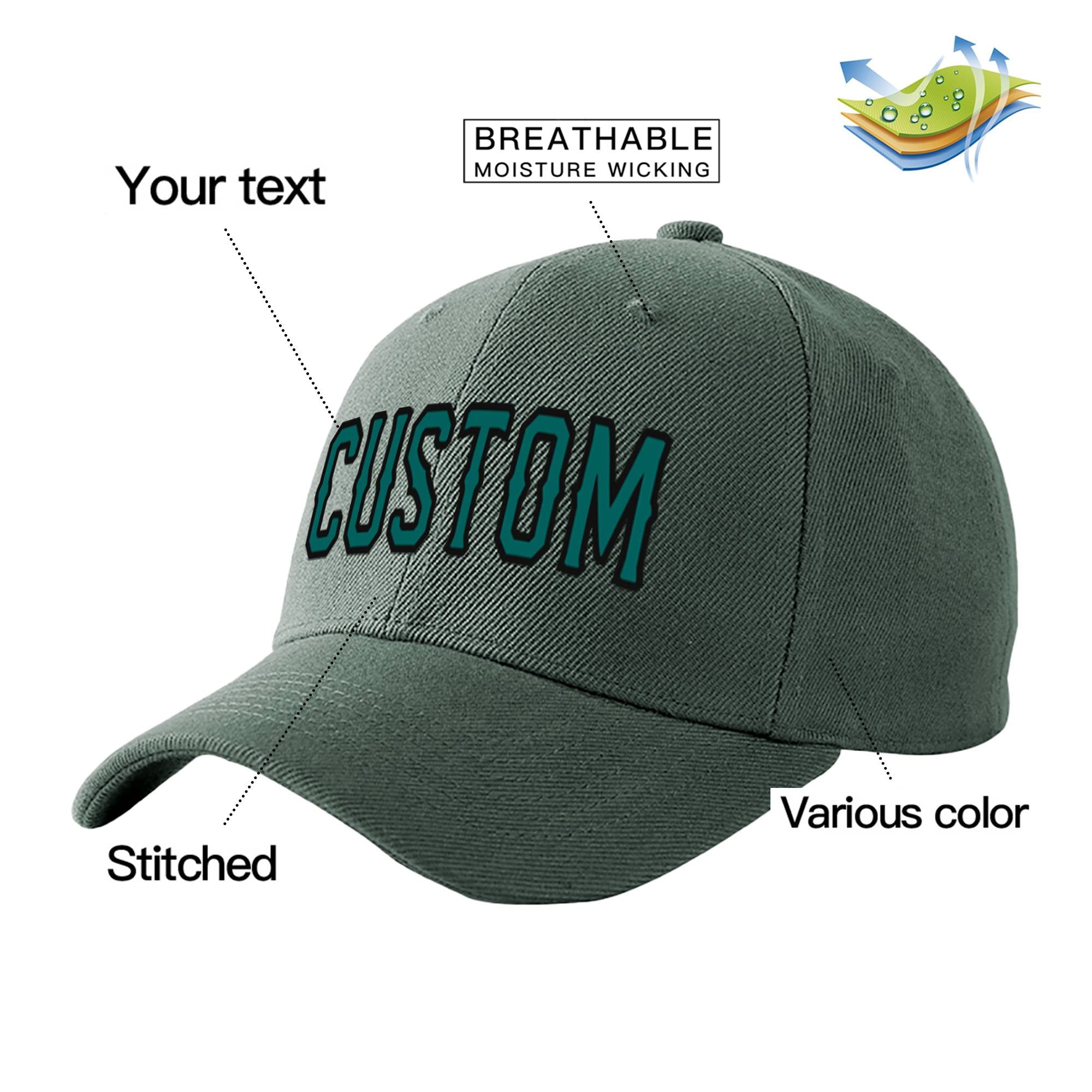 Custom Dark Gray Aqua Baseball Cap Curved Eaves Hats Vintage Design for Men/Women/Youth