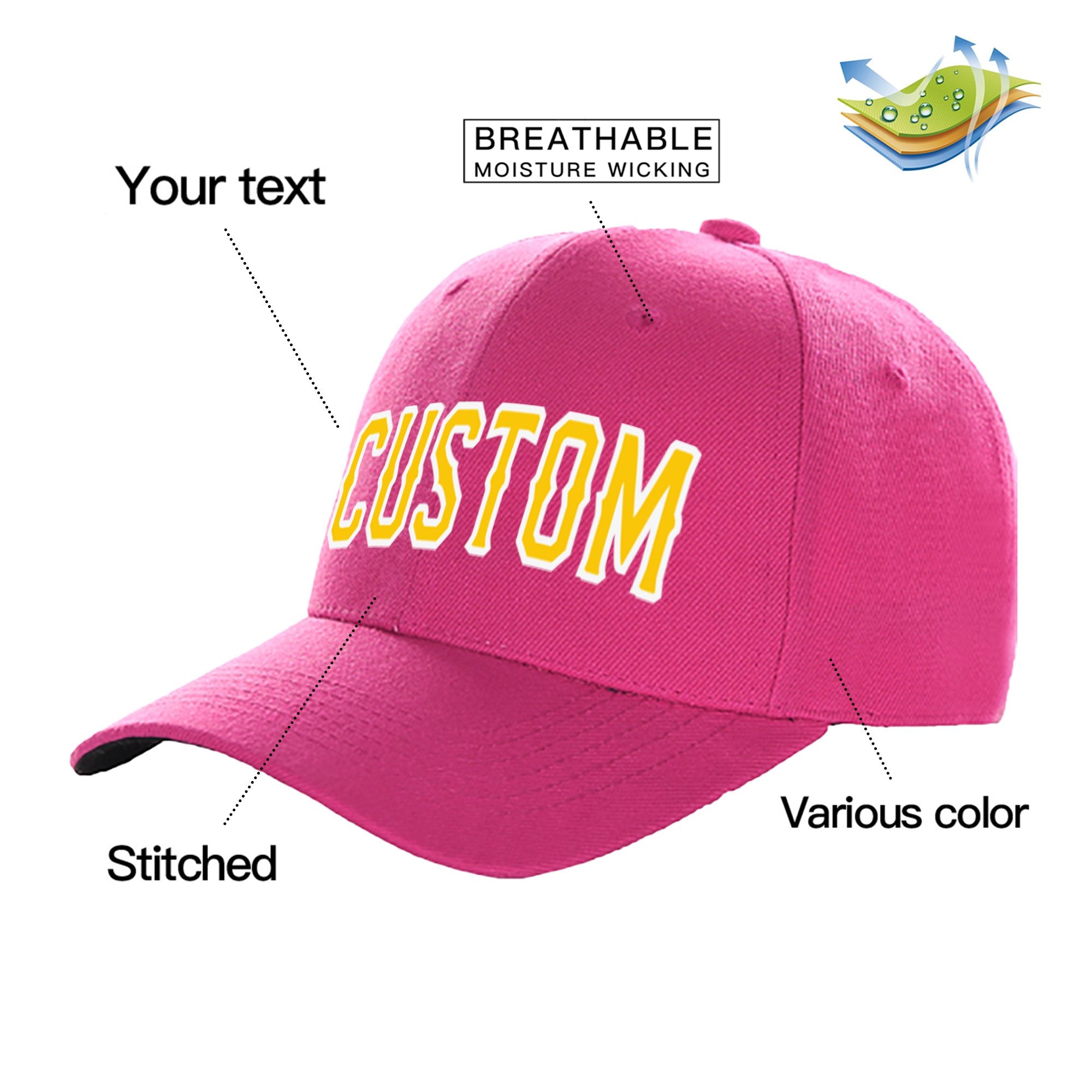 Custom Rose Yellow Baseball Cap Curved Eaves Hats Vintage Design for Men/Women/Youth