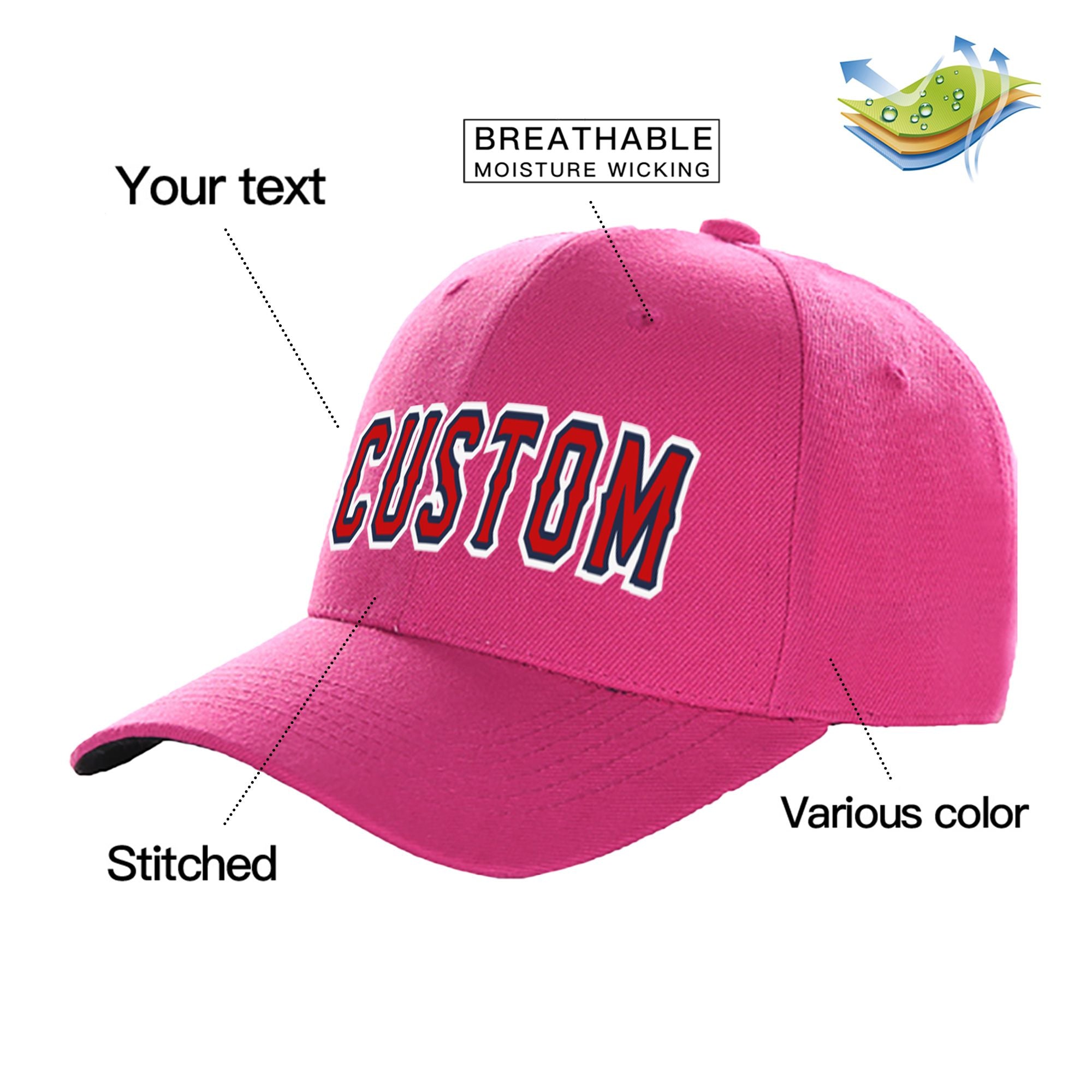 Custom Rose Red Baseball Cap Curved Eaves Hats Vintage Design for Men/Women/Youth