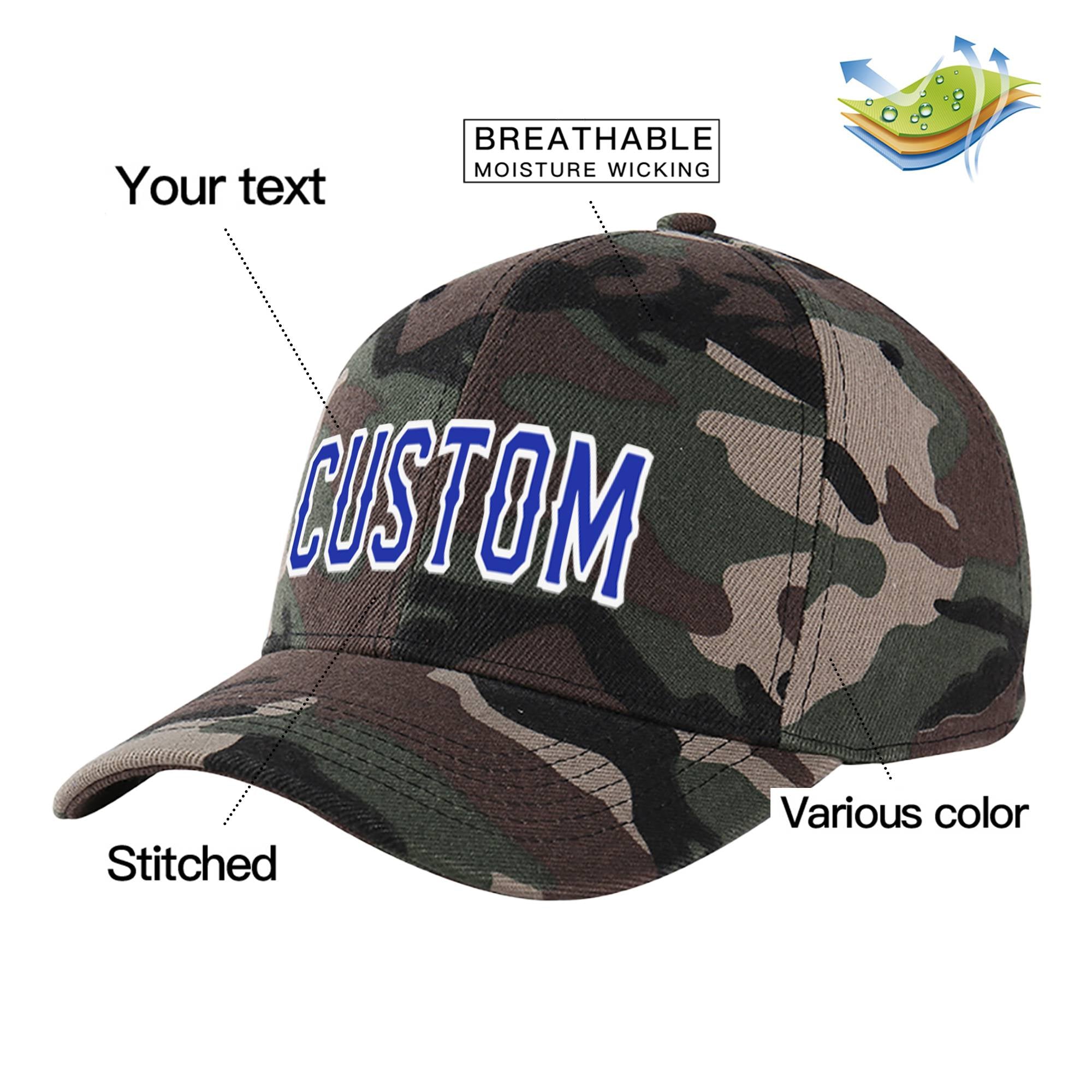 Custom Camo Royal Blue Baseball Cap Curved Eaves Hats Vintage Design for Men/Women/Youth