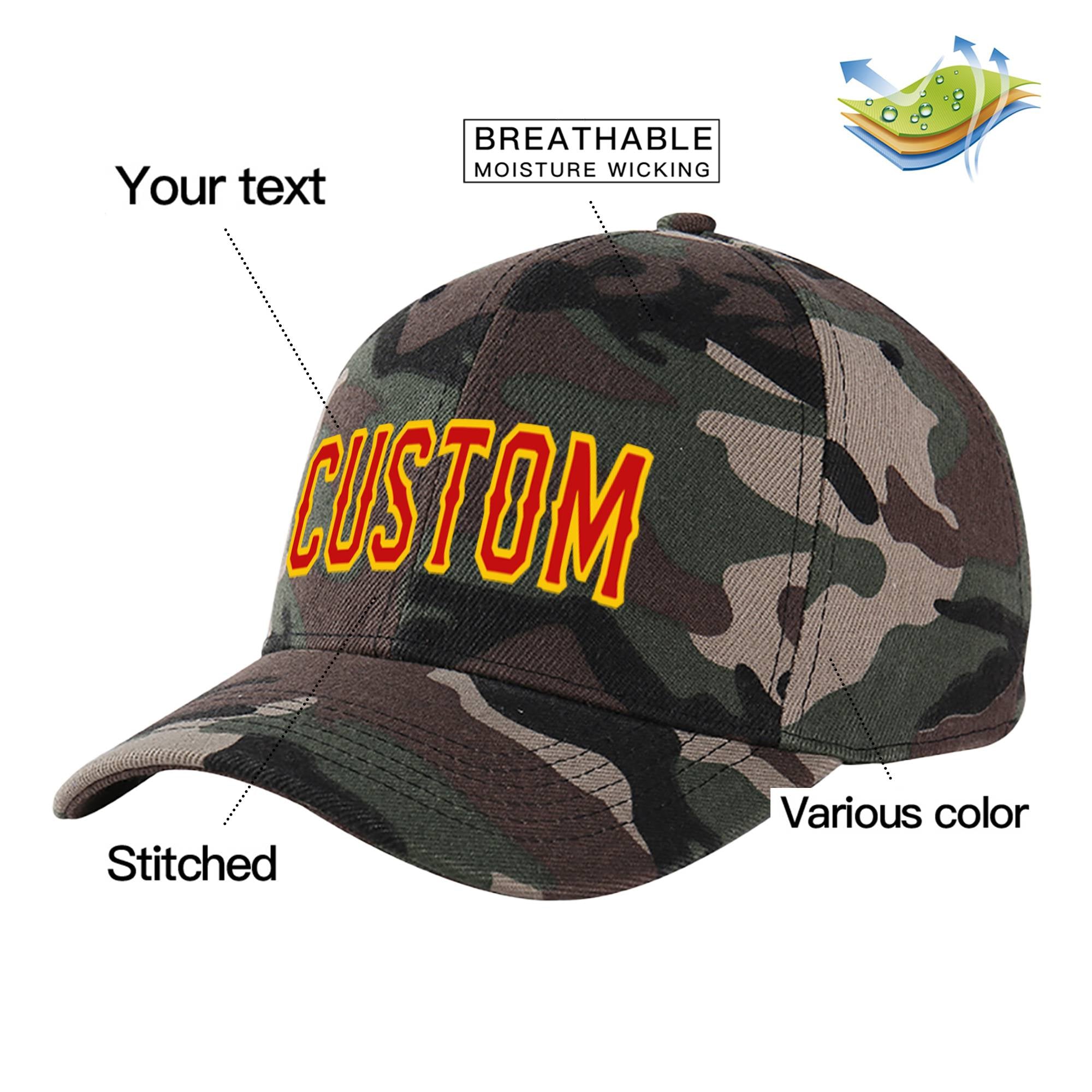 Custom Camo Red Baseball Cap Curved Eaves Hats Vintage Design for Men/Women/Youth