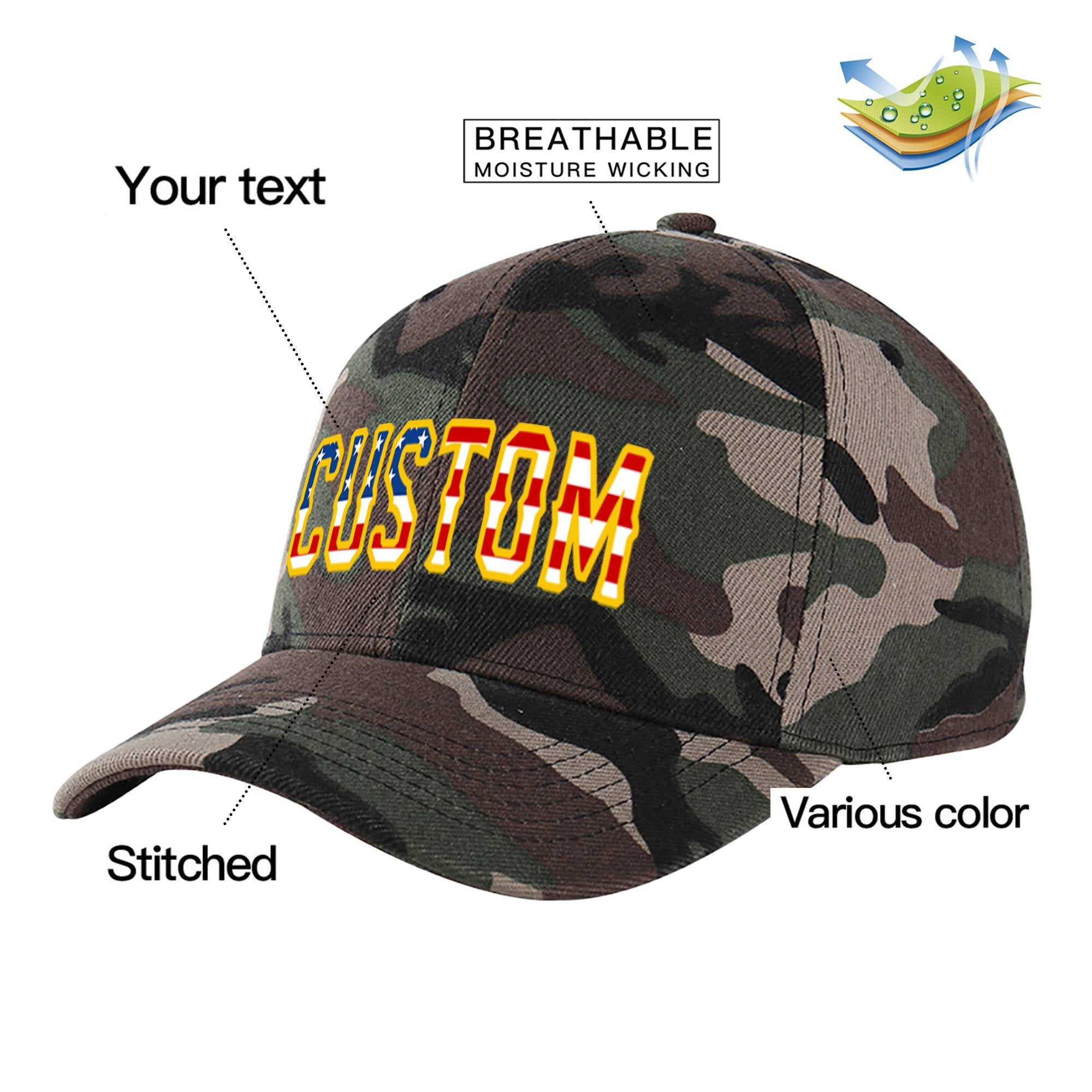 Custom Camo Usa Baseball Cap Curved Eaves Hats Vintage Design for Men/Women/Youth