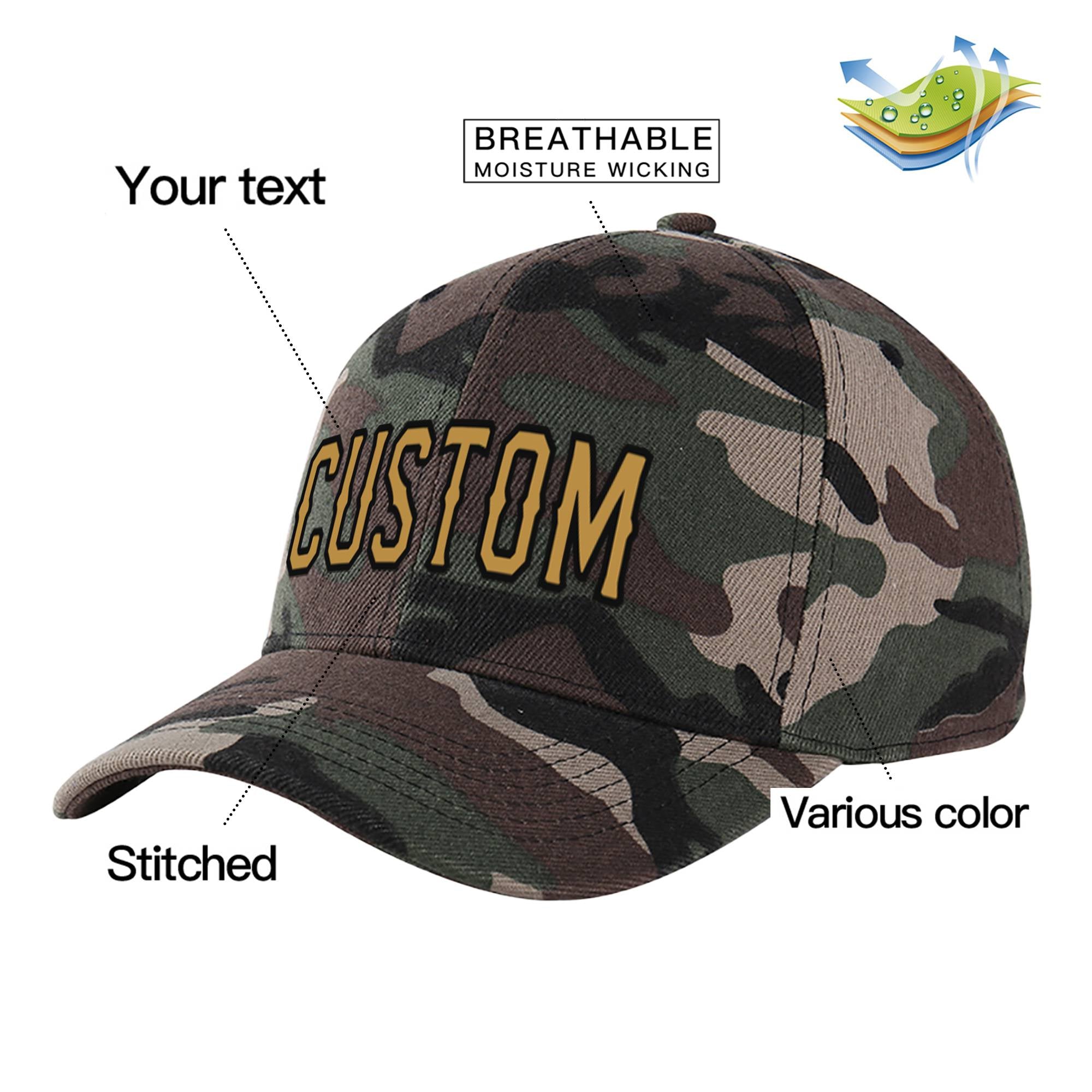 Custom Camo Old Gold Baseball Cap Curved Eaves Hats Vintage Design for Men/Women/Youth