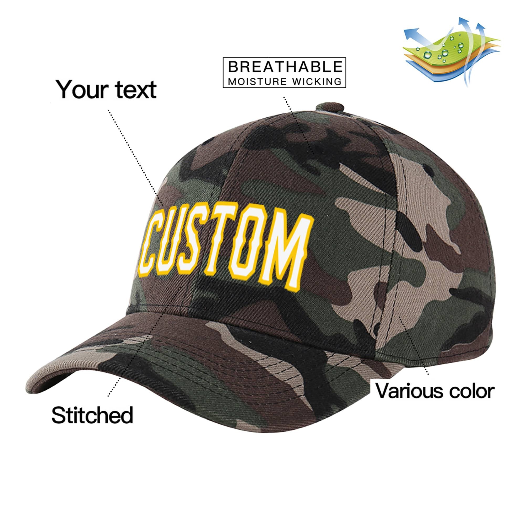 Custom Camo White Baseball Cap Curved Eaves Hats Vintage Design for Men/Women/Youth