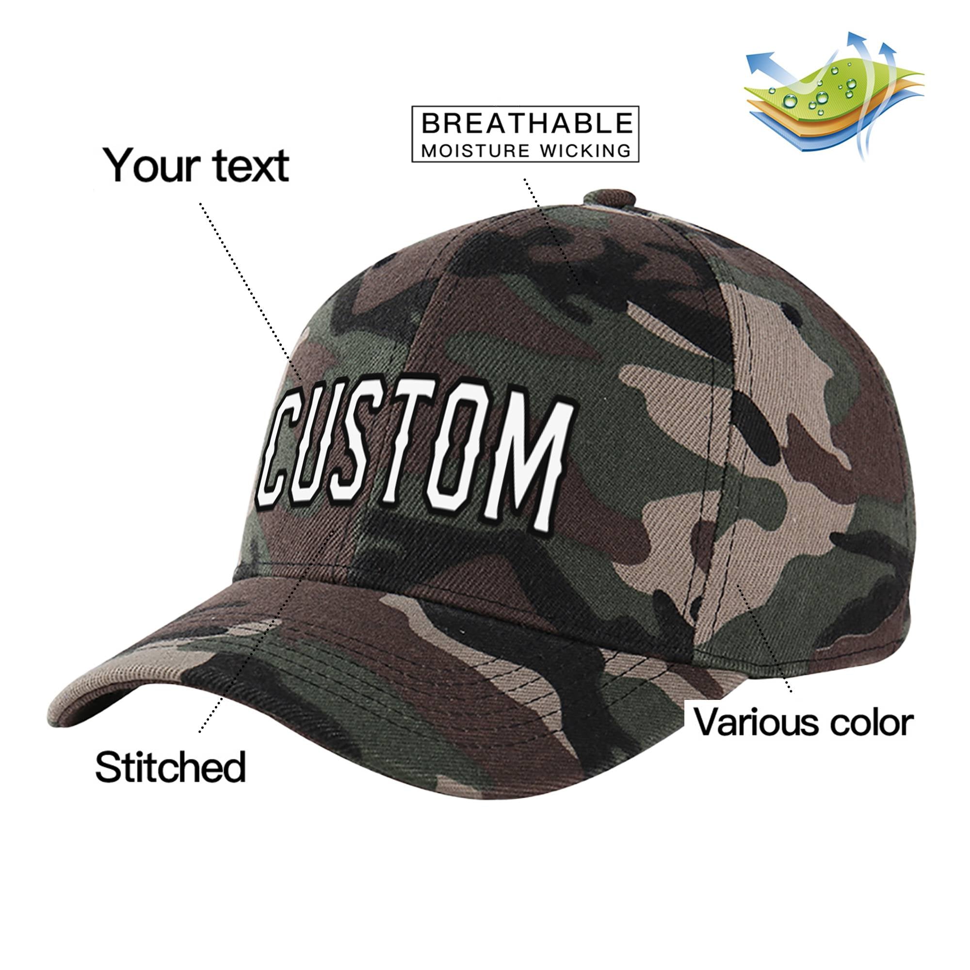 Custom Camo White Baseball Cap Curved Eaves Hats Vintage Design for Men/Women/Youth