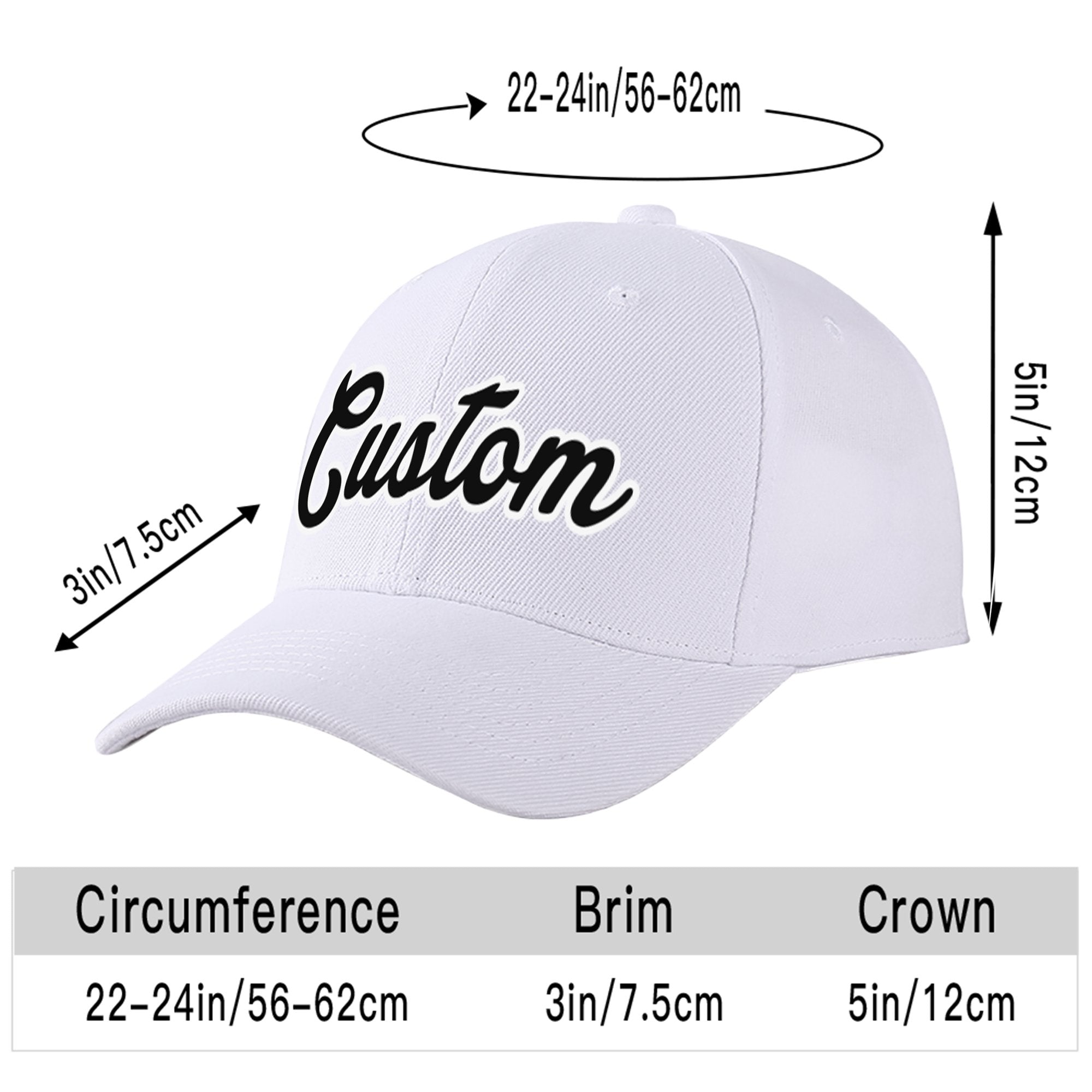 Custom White Black Baseball Cap Curved Eaves Hats Vintage Design for Men/Women/Youth