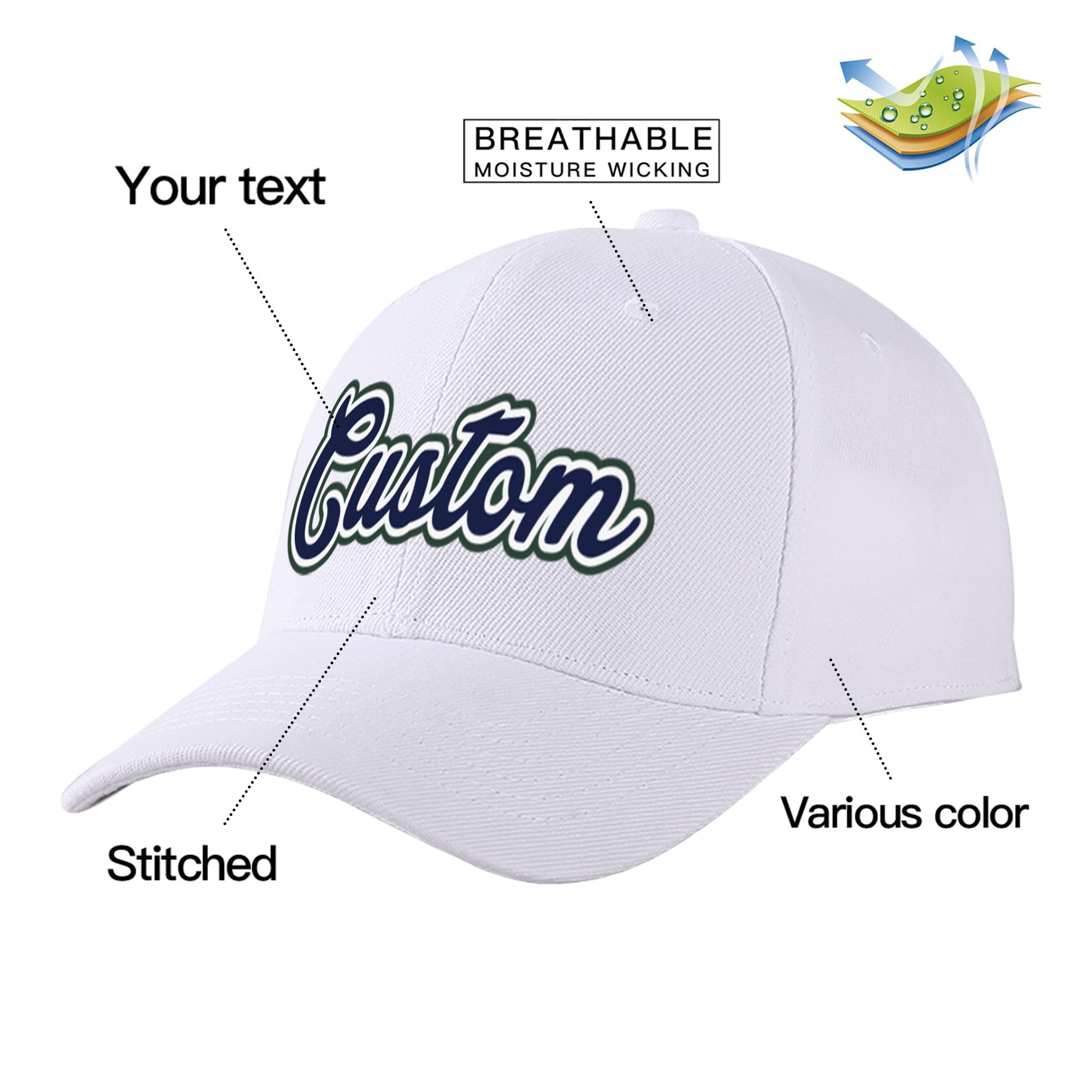 Custom White Navy Baseball Cap Curved Eaves Hats Vintage Design for Men/Women/Youth