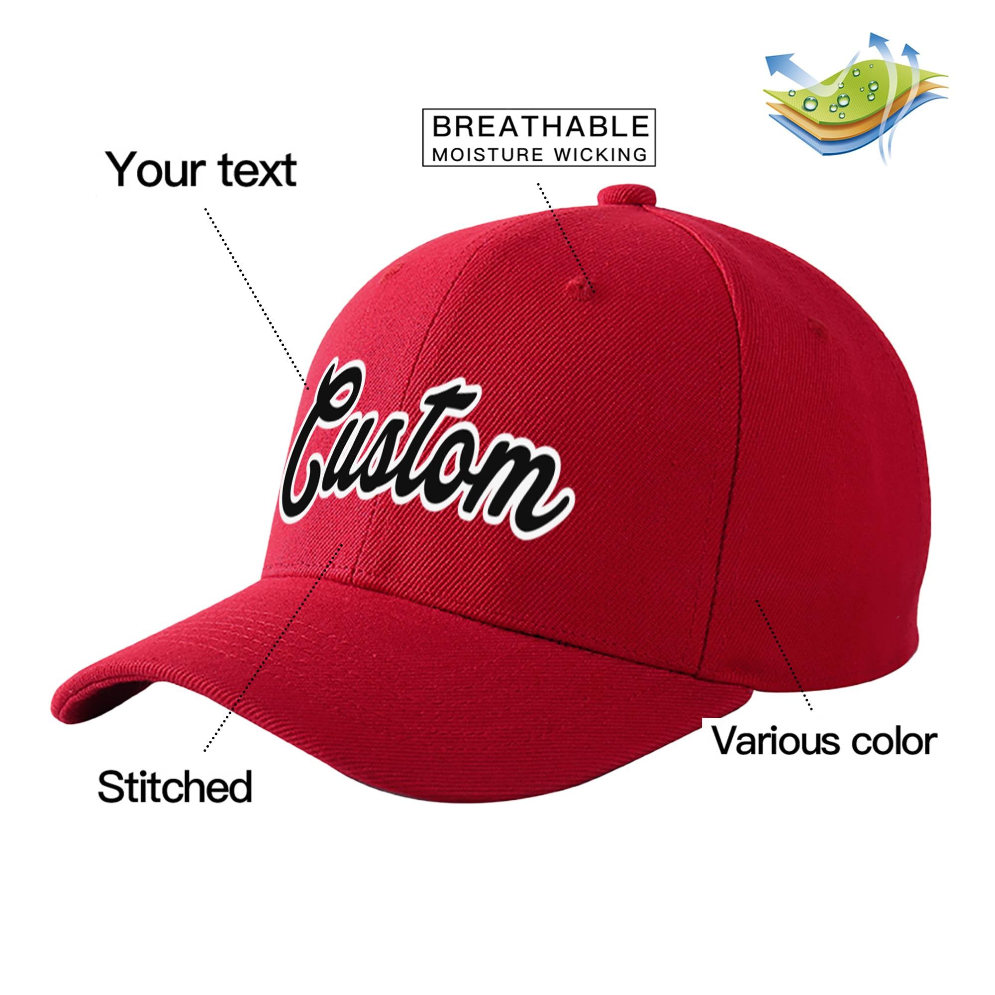 Custom Red Black Baseball Cap Curved Eaves Hats Vintage Design for Men/Women/Youth