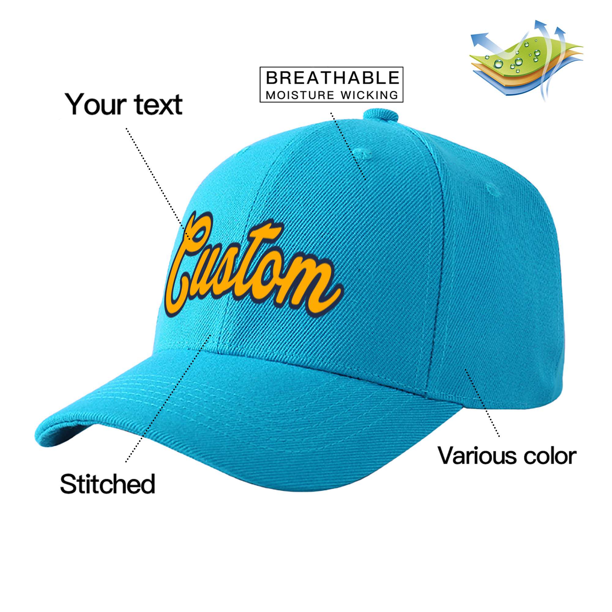 Custom Royal Yellow Baseball Cap Curved Eaves Hats Vintage Design for Men/Women/Youth