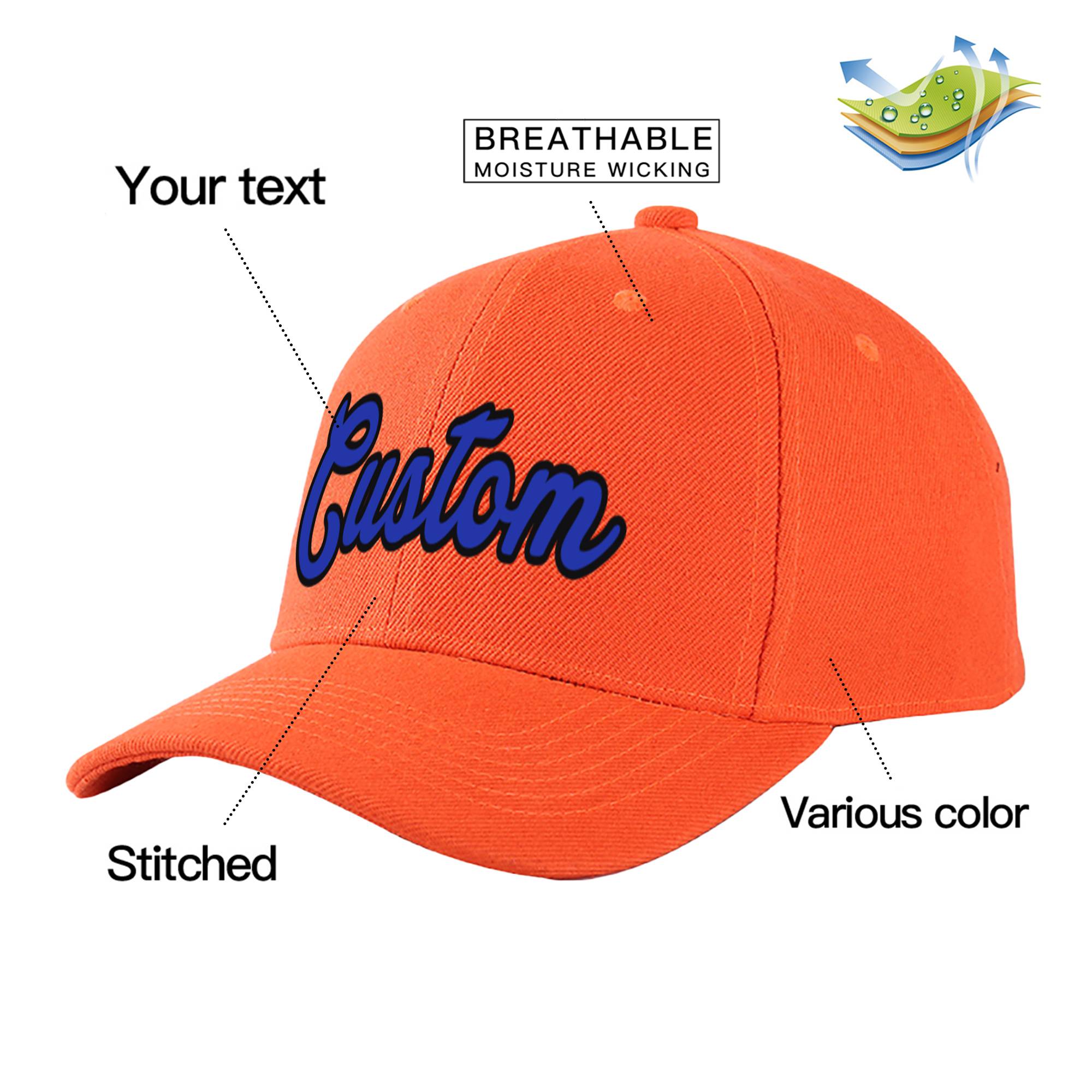 Custom Orange Royal Blue Baseball Cap Curved Eaves Hats Vintage Design for Men/Women/Youth