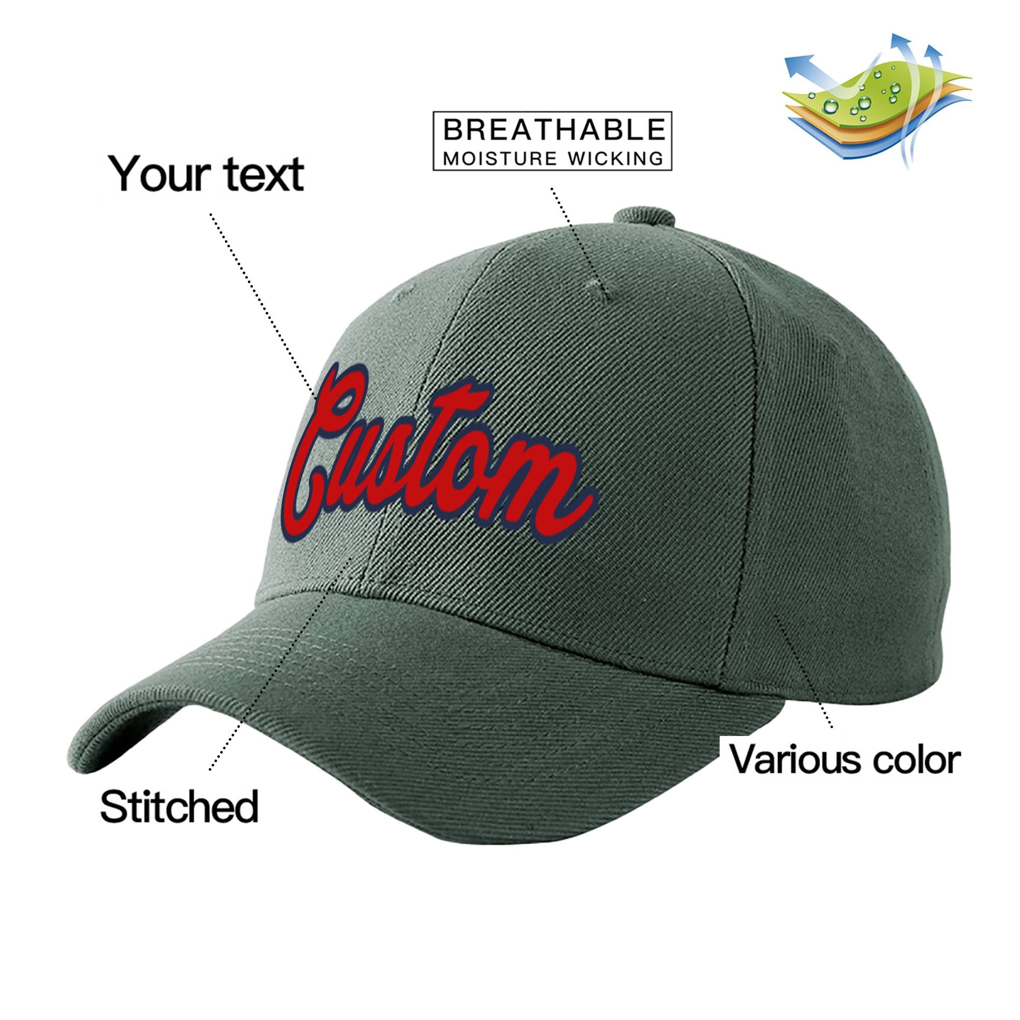 Custom Dark Gray Red Baseball Cap Curved Eaves Hats Vintage Design for Men/Women/Youth