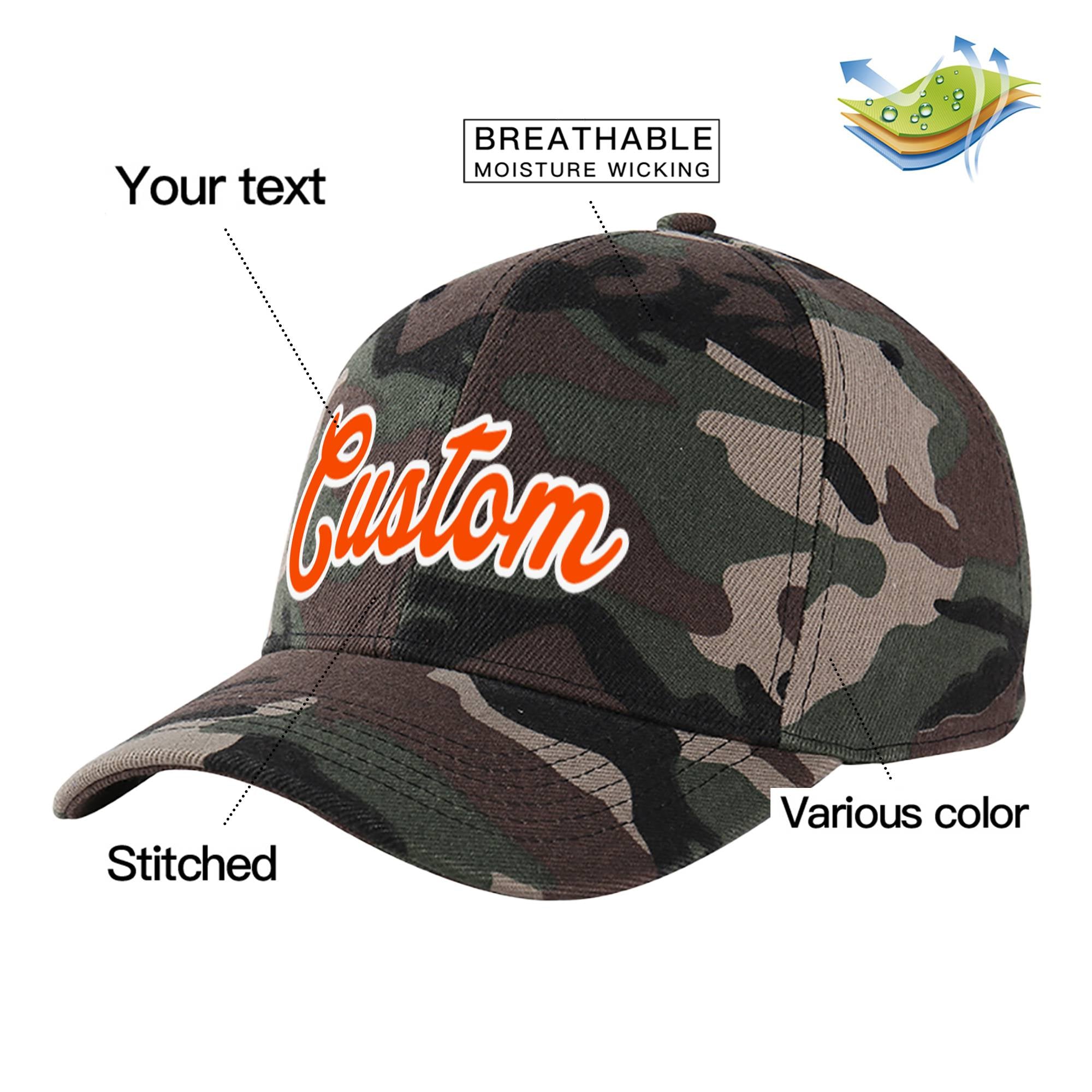 Custom Camo Orange Baseball Cap Curved Eaves Hats Vintage Design for Men/Women/Youth