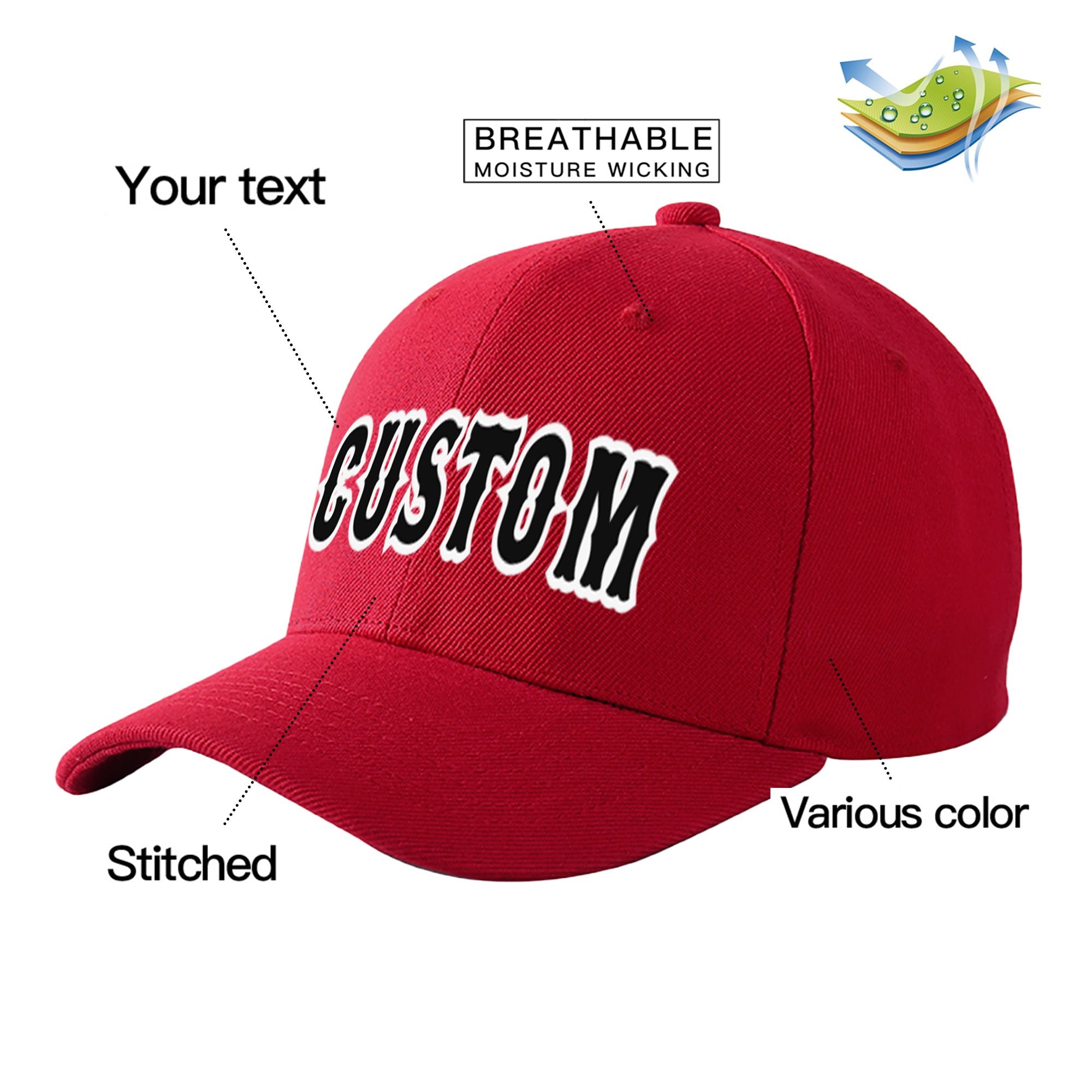 Custom Red Black Baseball Cap Curved Eaves Hats Vintage Design for Men/Women/Youth