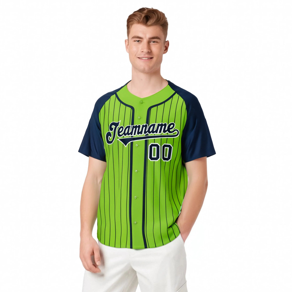 Custom Aqua Navy Pinstripe Navy-White Authentic Raglan Sleeves Baseball Jersey