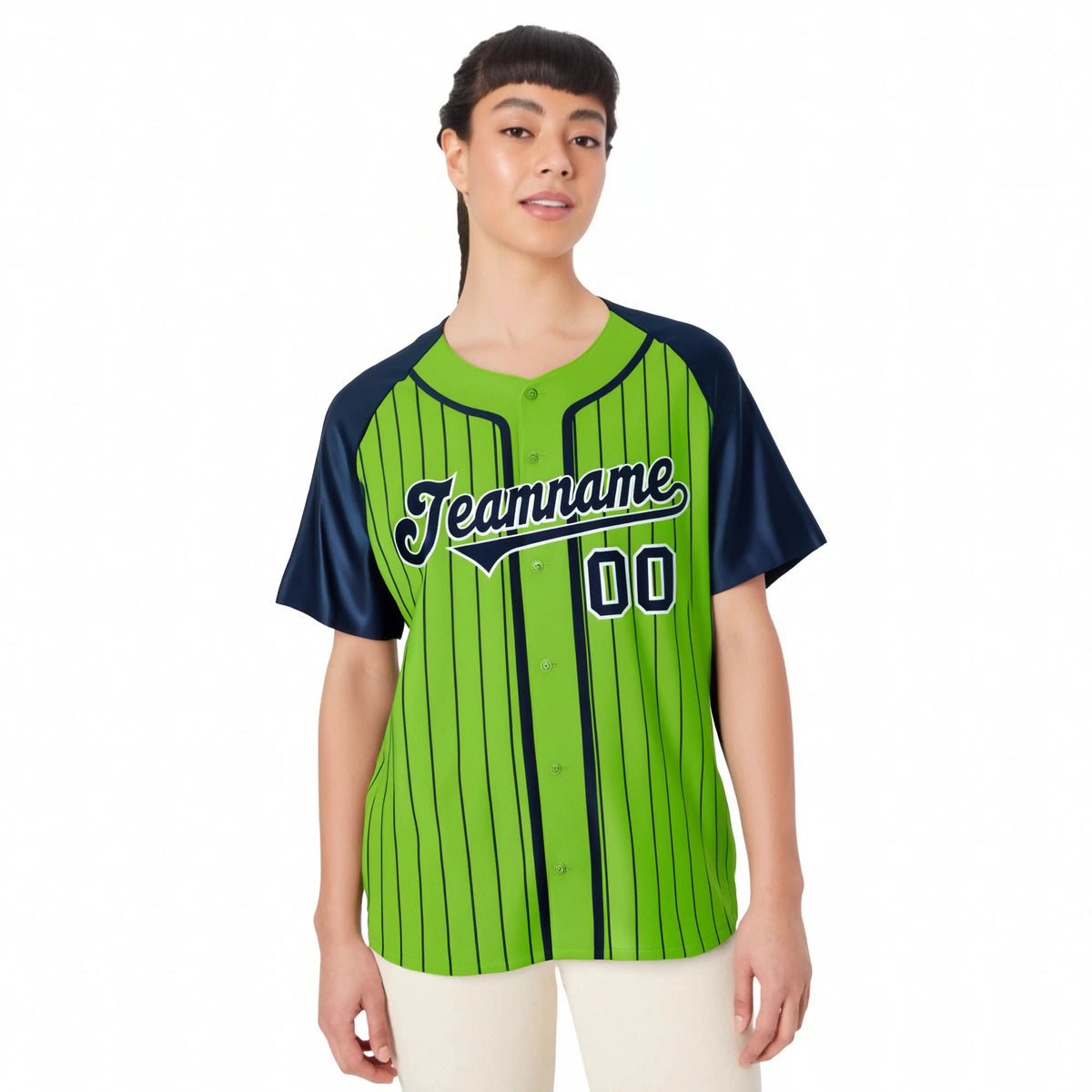 Custom Aqua Navy Pinstripe Navy-White Authentic Raglan Sleeves Baseball Jersey