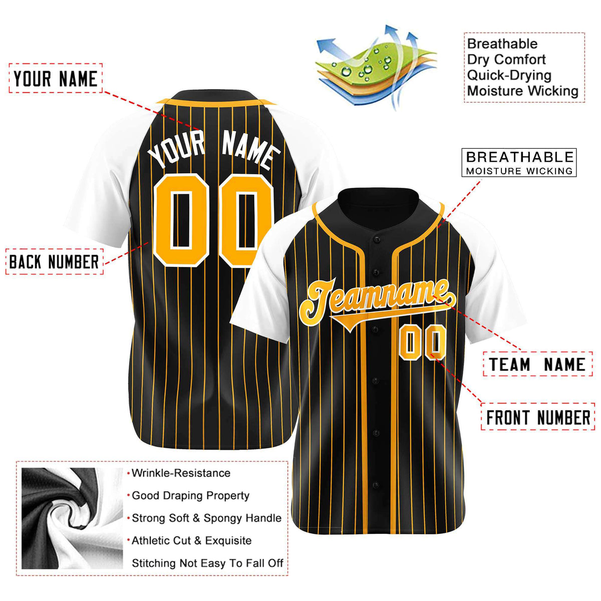 Custom Black Bay Orange Pinstripe Orange-White Authentic Raglan Sleeves Baseball Jersey