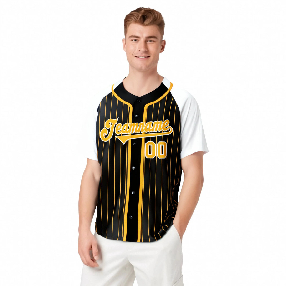 Custom Black Bay Orange Pinstripe Orange-White Authentic Raglan Sleeves Baseball Jersey