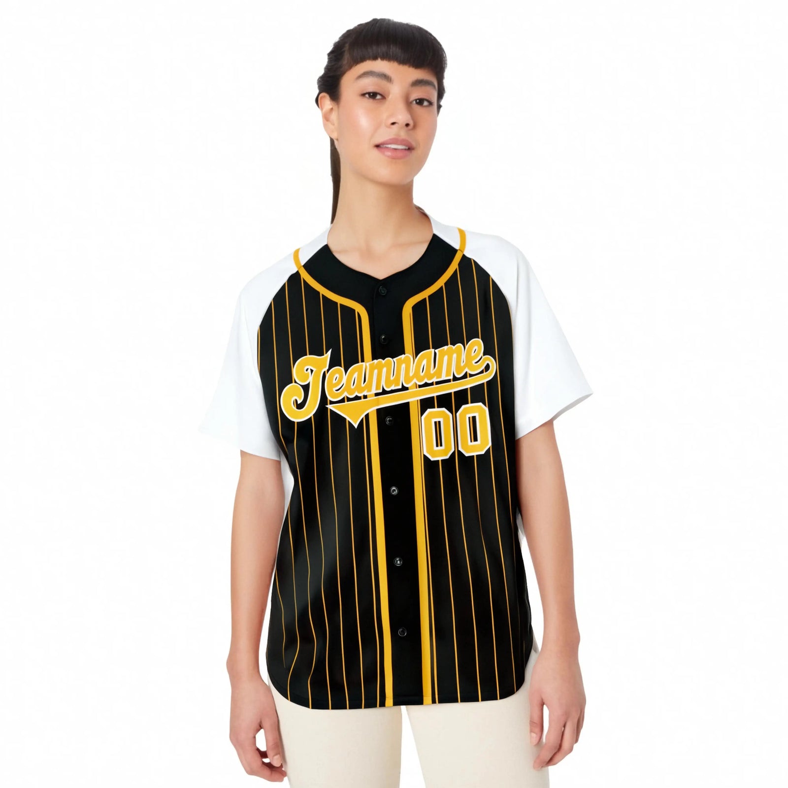Custom Black Bay Orange Pinstripe Orange-White Authentic Raglan Sleeves Baseball Jersey