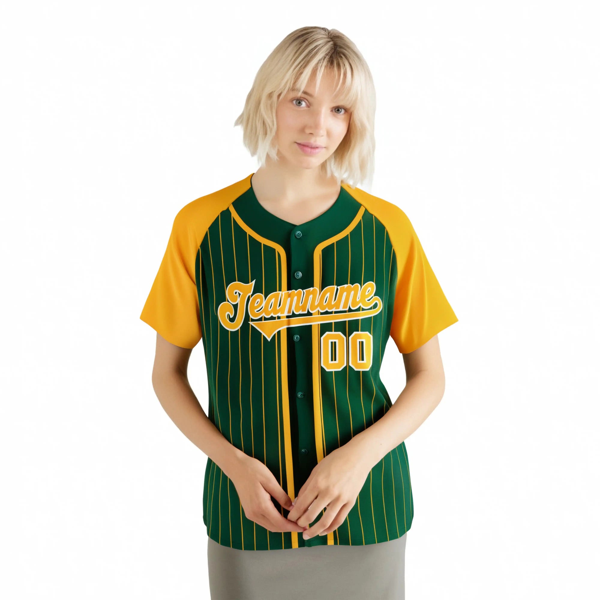 Custom Midnight Green Yellow Pinstripe Yellow-White Authentic Raglan Sleeves Baseball Jersey