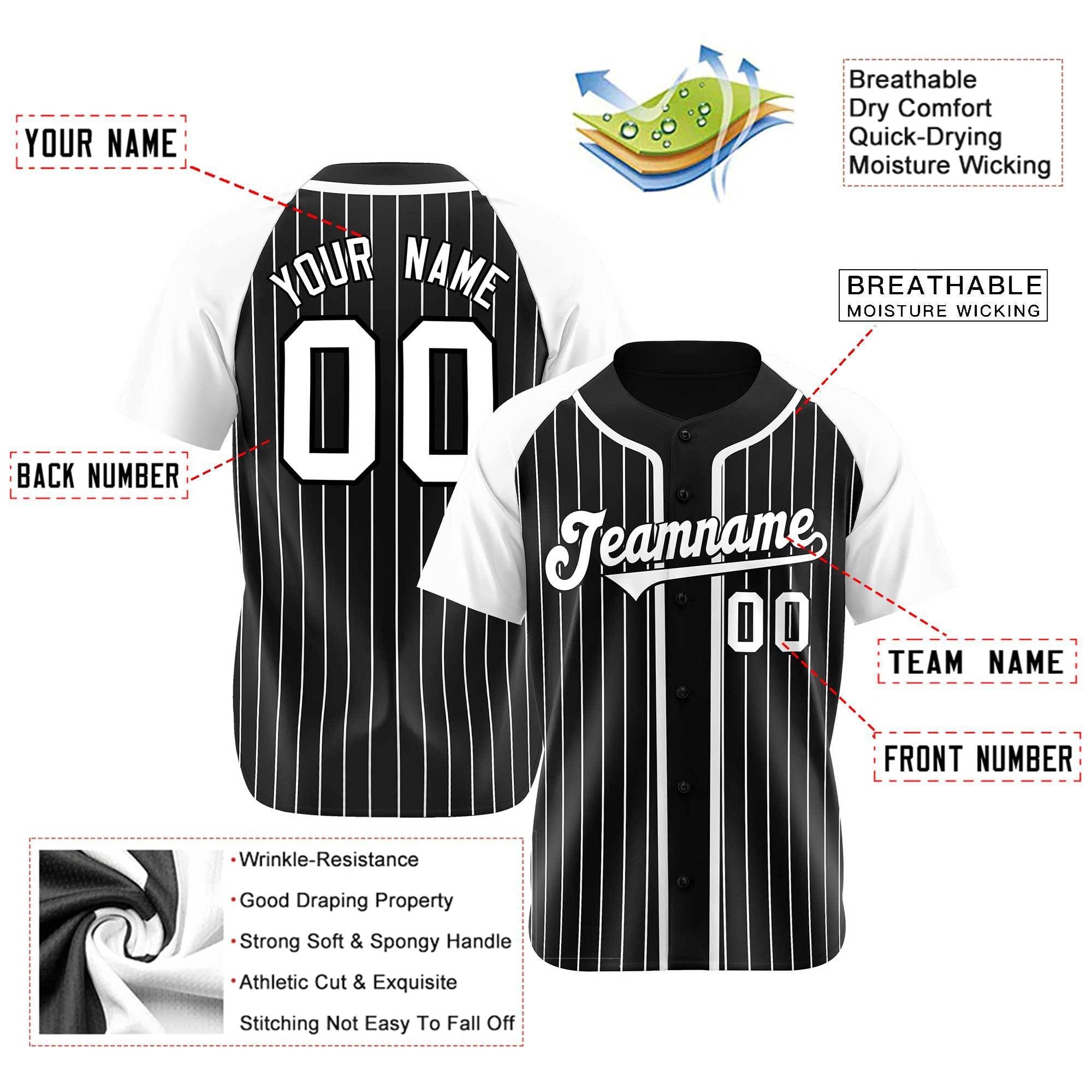 Custom Black White Pinstripe Gray-White Authentic Raglan Sleeves Baseball Jersey