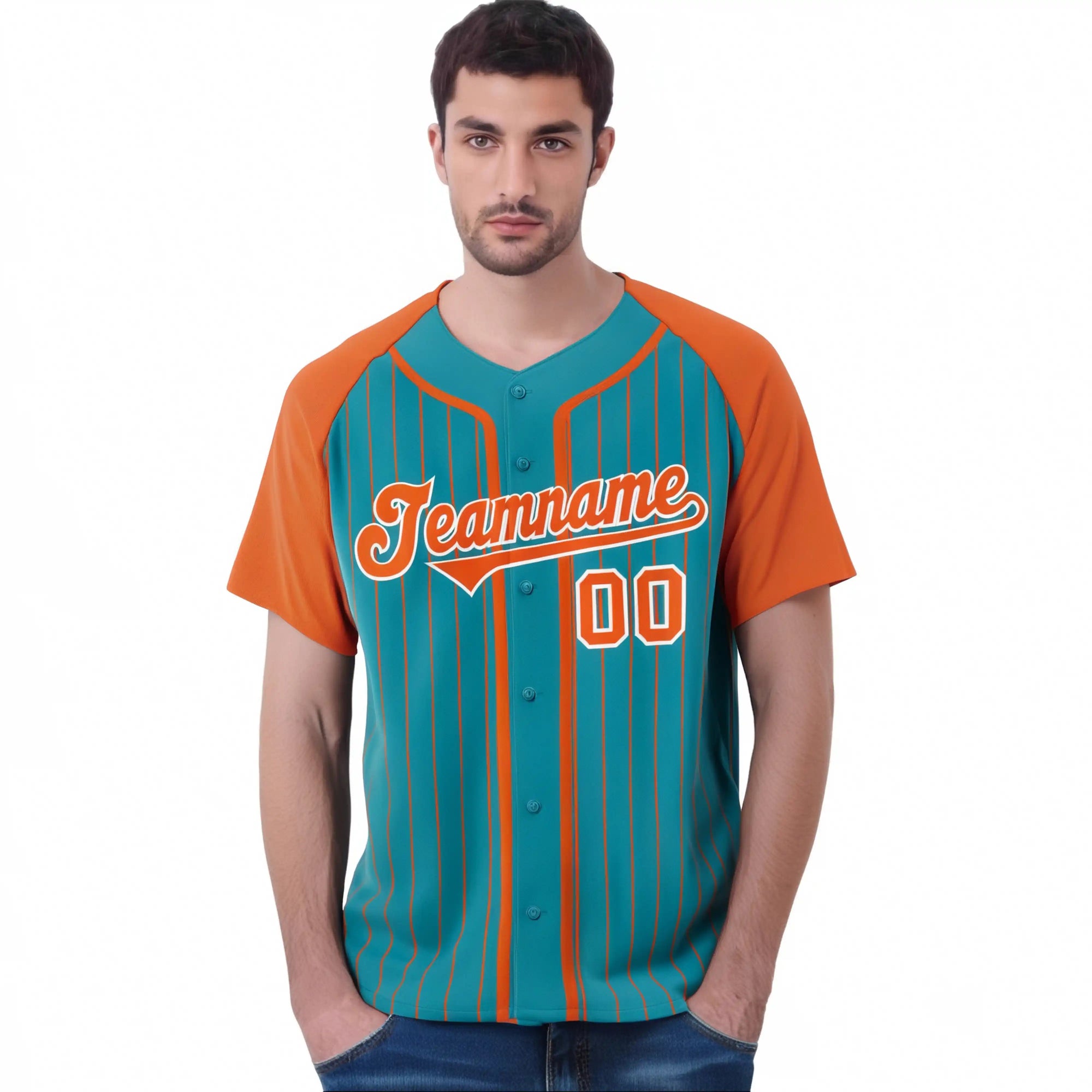 Custom Midnight Green Orange Pinstripe Orange-White Authentic Raglan Sleeves Baseball Jersey