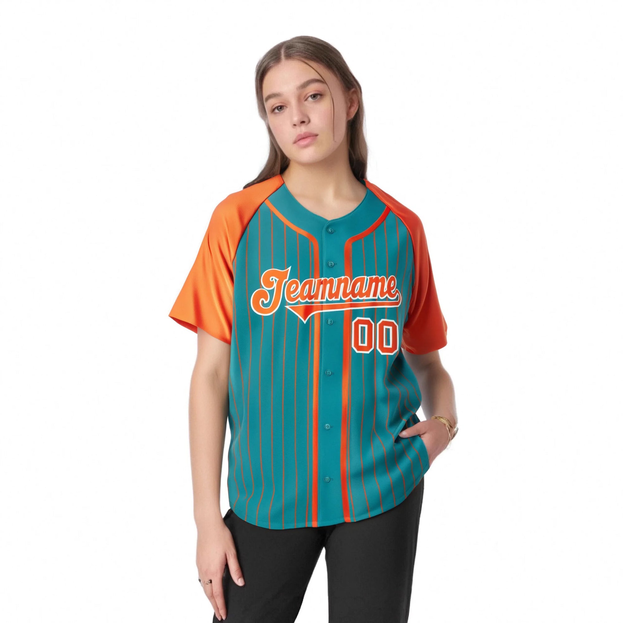 Custom Midnight Green Orange Pinstripe Orange-White Authentic Raglan Sleeves Baseball Jersey