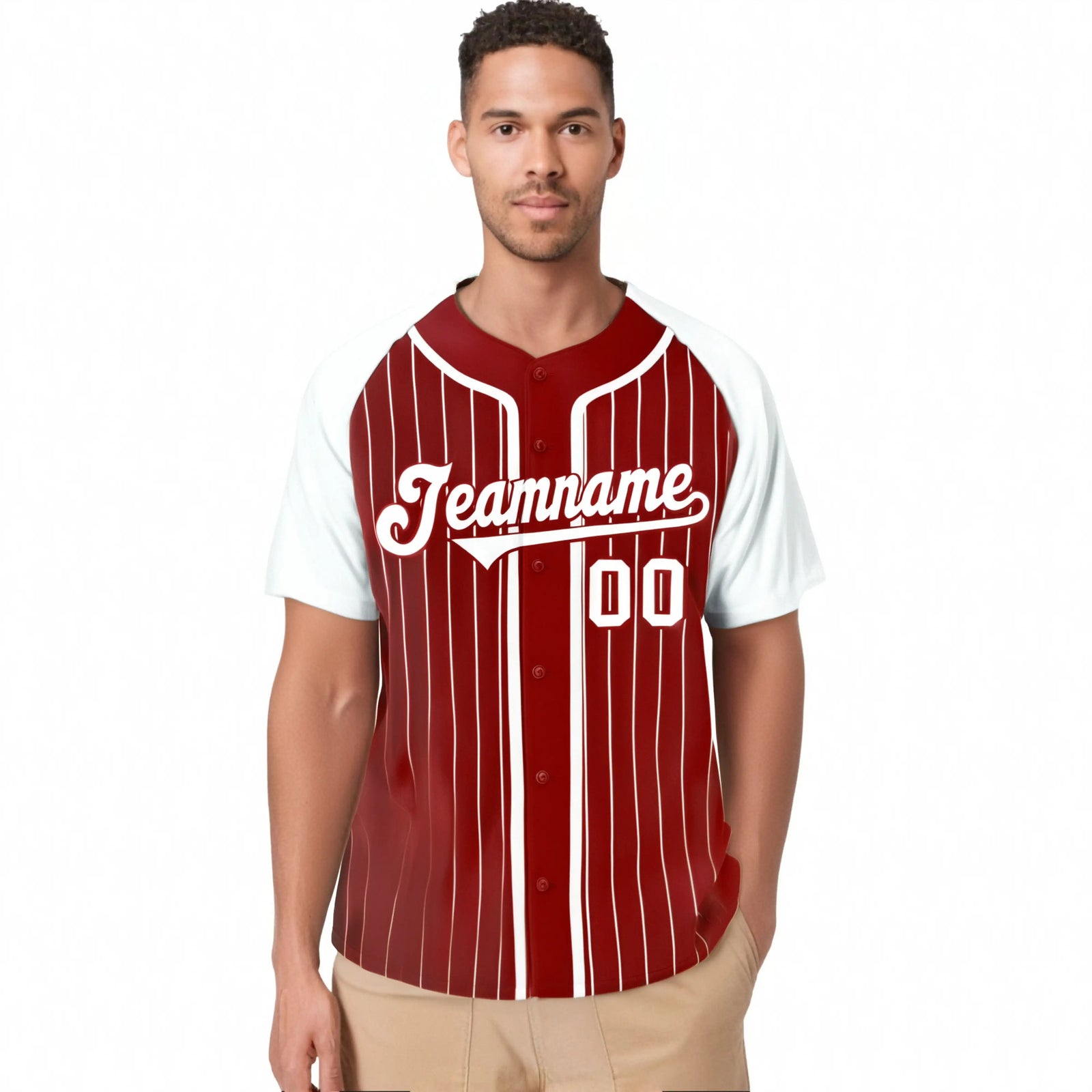 Custom Red White Pinstripe Red-White Authentic Raglan Sleeves Baseball Jersey